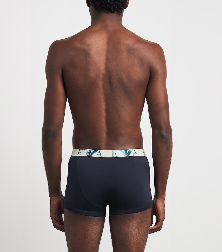 Emporio Armani Mens Stretch-Cotton Eagle Monogram Trunks (Pack of 3) Blu/blu/b Image 3