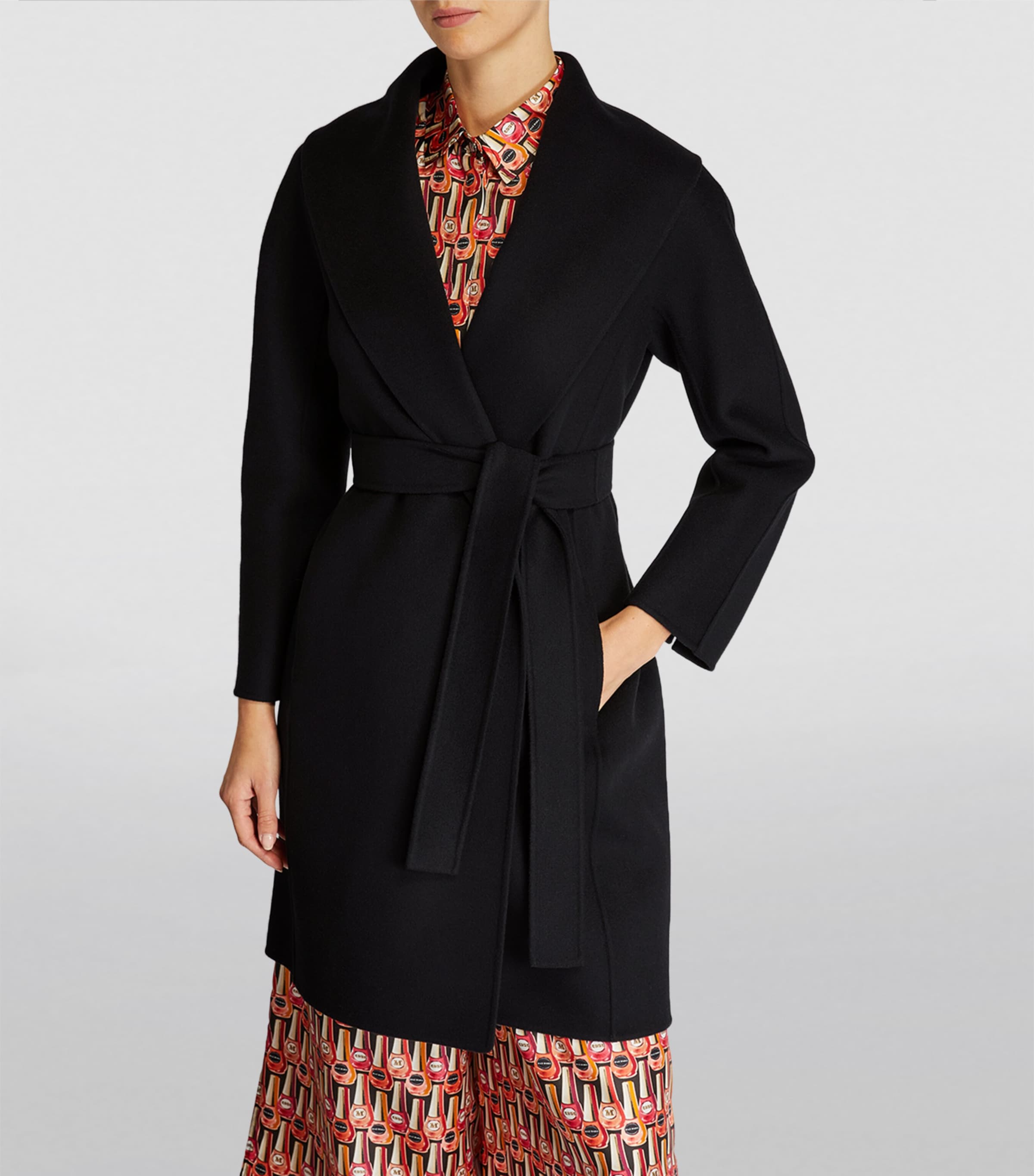 Max Mara Black Messi Wrap Coat | Harrods UK