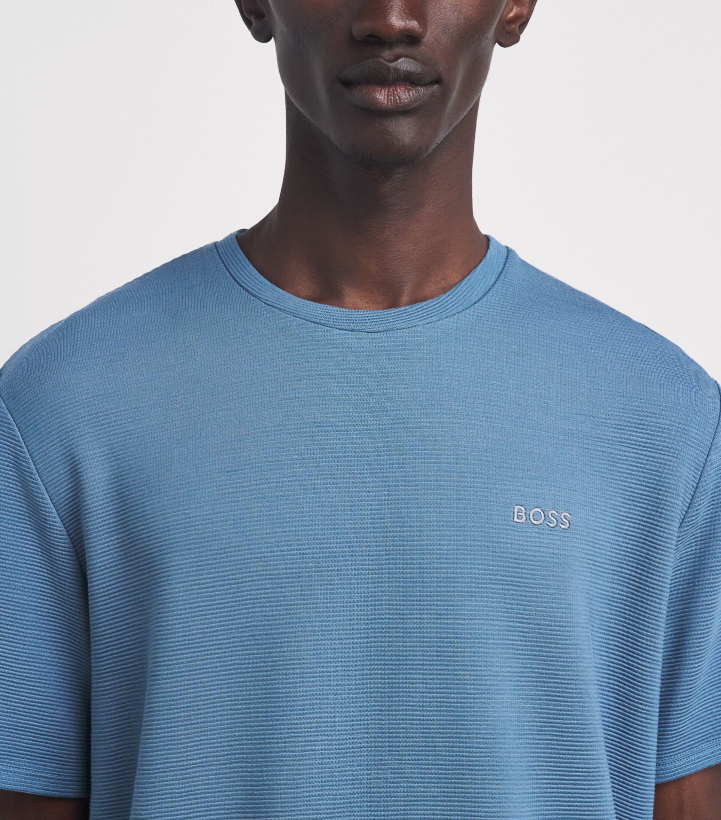 BOSS Mens Rib-Knit Logo T-Shirt Light/pastel Blu Image 3