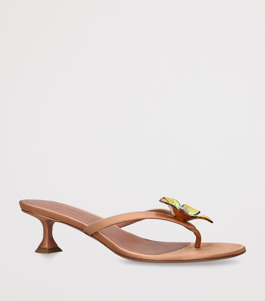 Amina Muaddi Satin Flower Vittoria Heeled Sandals 45 Camel Image 3