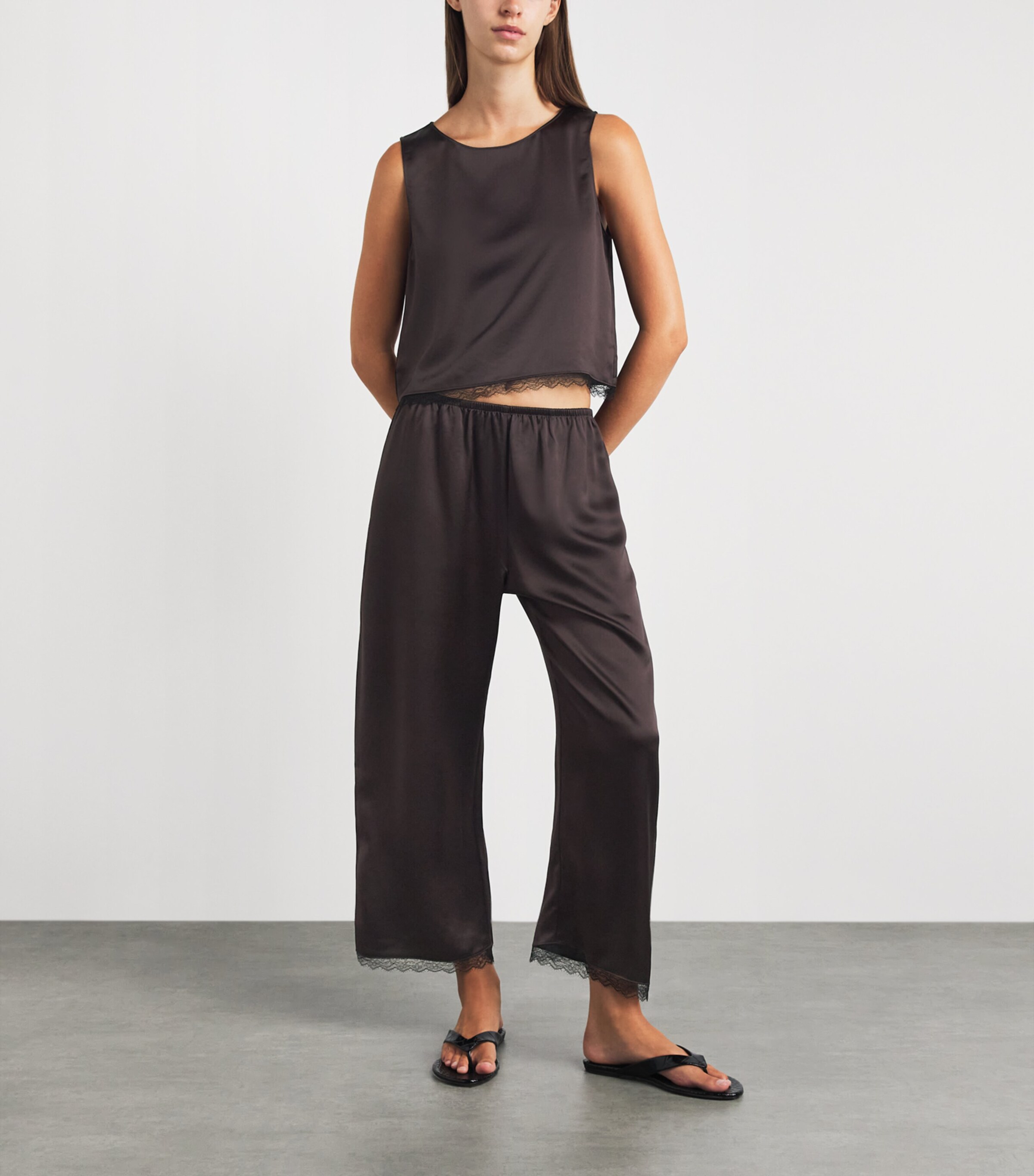 LESET Lace-Trim Barb Trousers Chocolate Image 2
