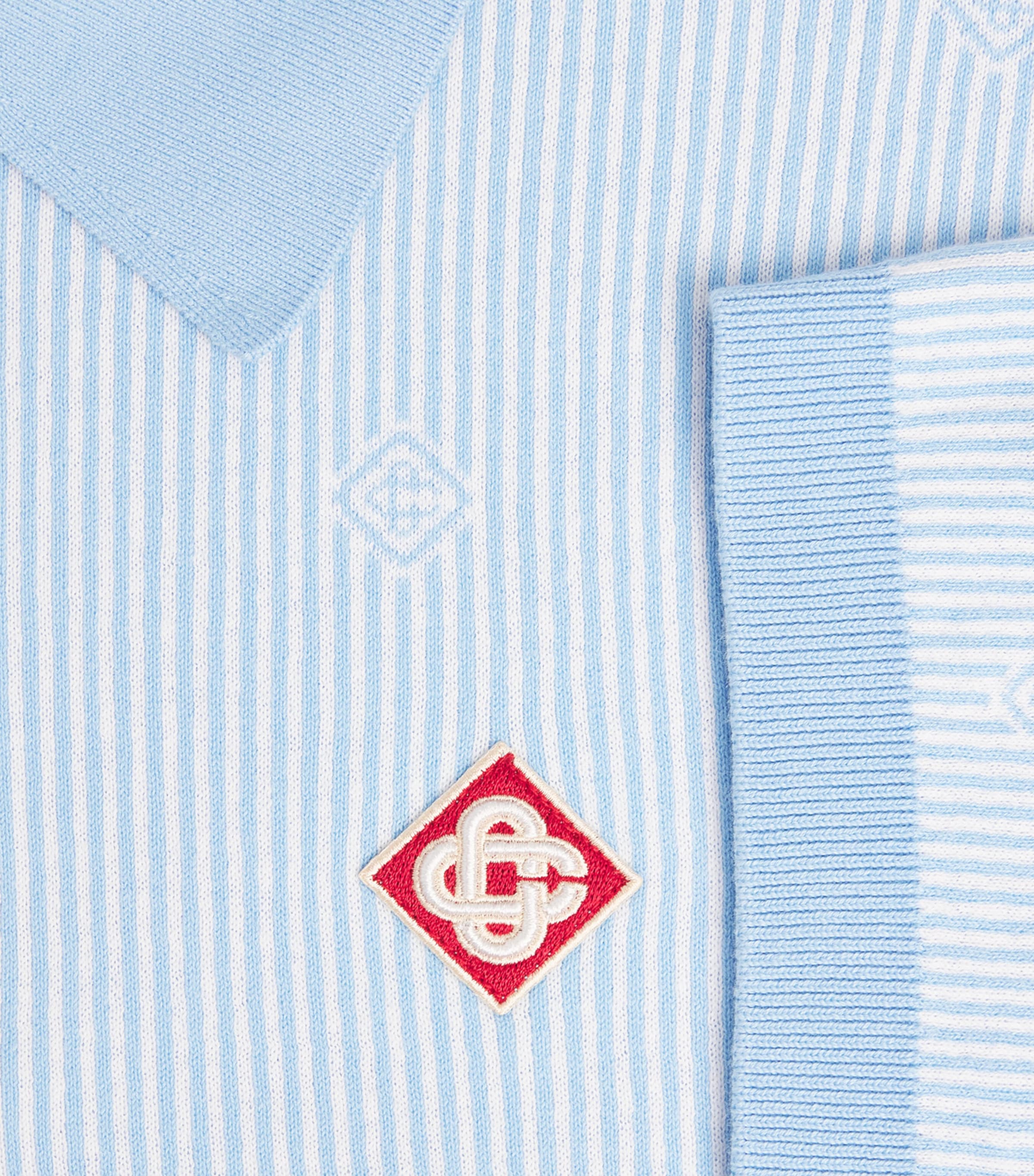 Casablanca Mens Cotton Pinstripe Polo Shirt Light Blue Image 6