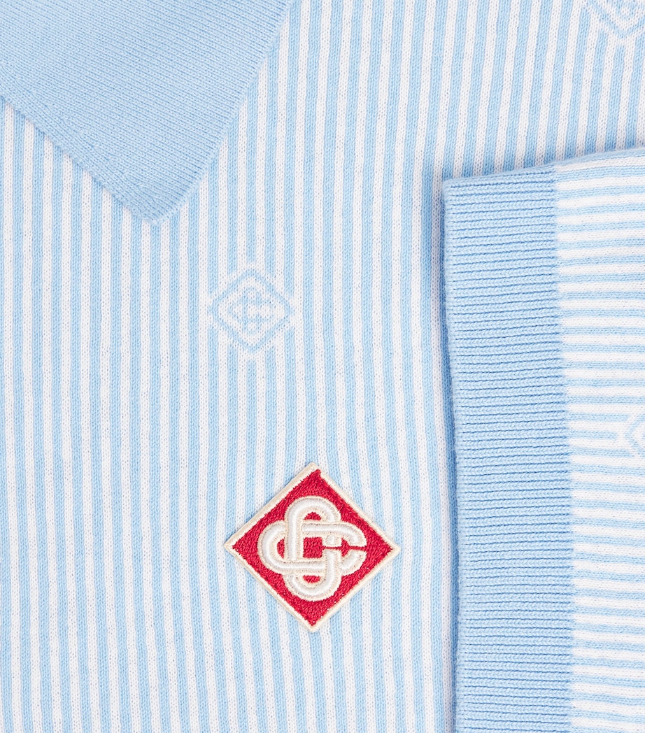 Casablanca Mens Cotton Pinstripe Polo Shirt Light Blue Image 6