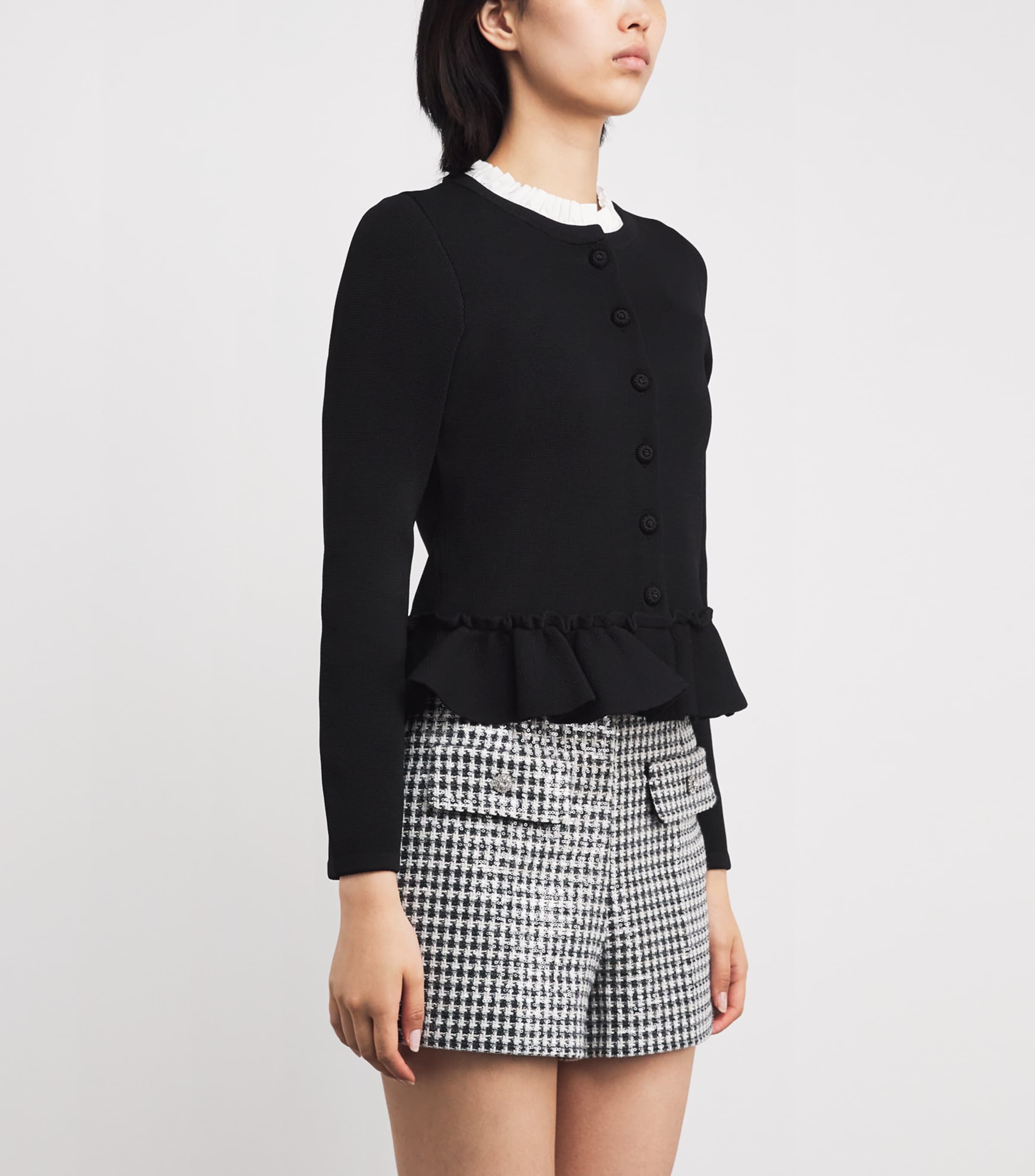 Sandro Paris Womens Detachable-Collar Peplum Cardigan Black Image 3