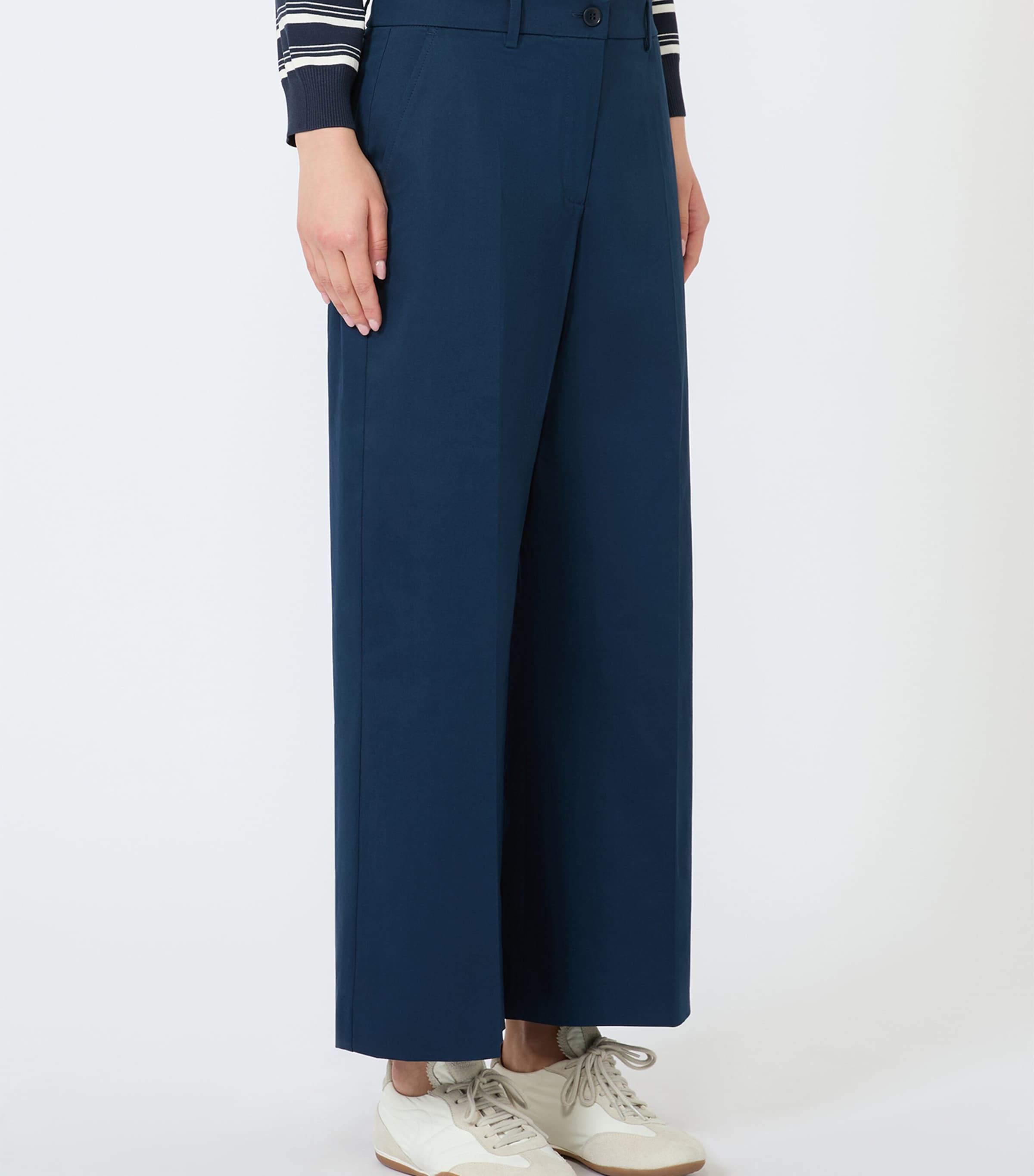 Weekend Max Mara Womens Stretch-Cotton Wide-Leg Trousers Navy Image 3