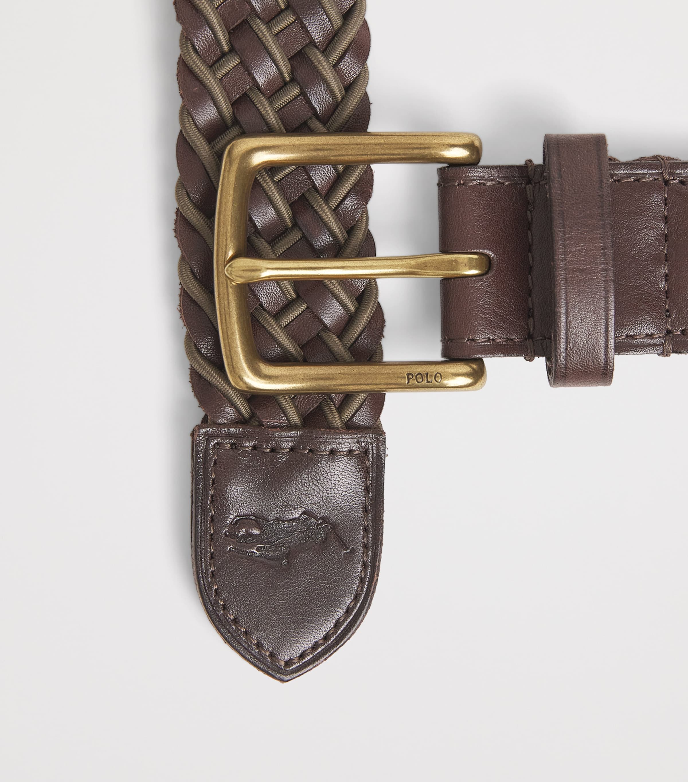 Leather Woven Belt BROWN/OLIVE Image 5