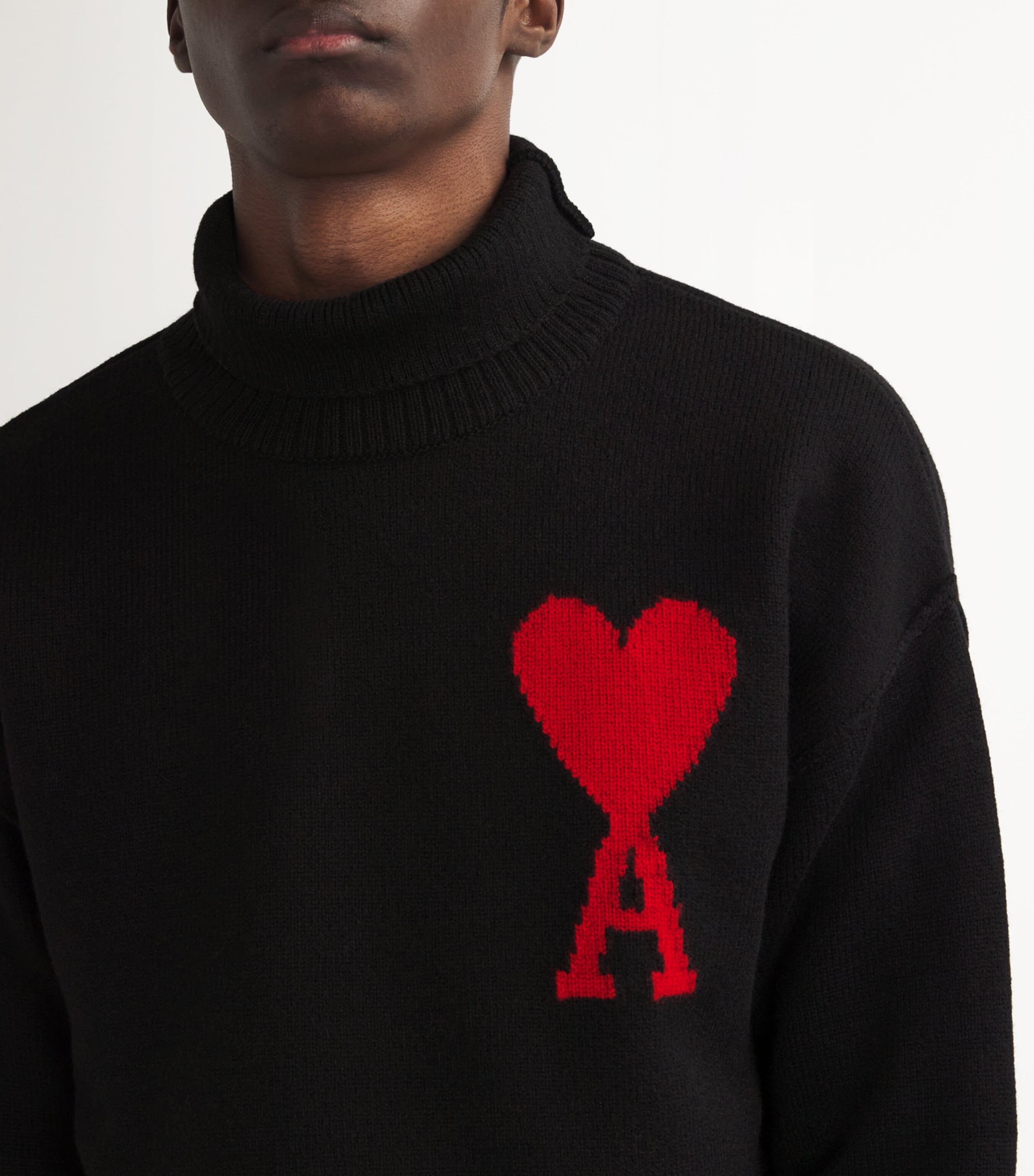 AMI Paris Black Merino Wool Ami de Coeur Sweater | Harrods US