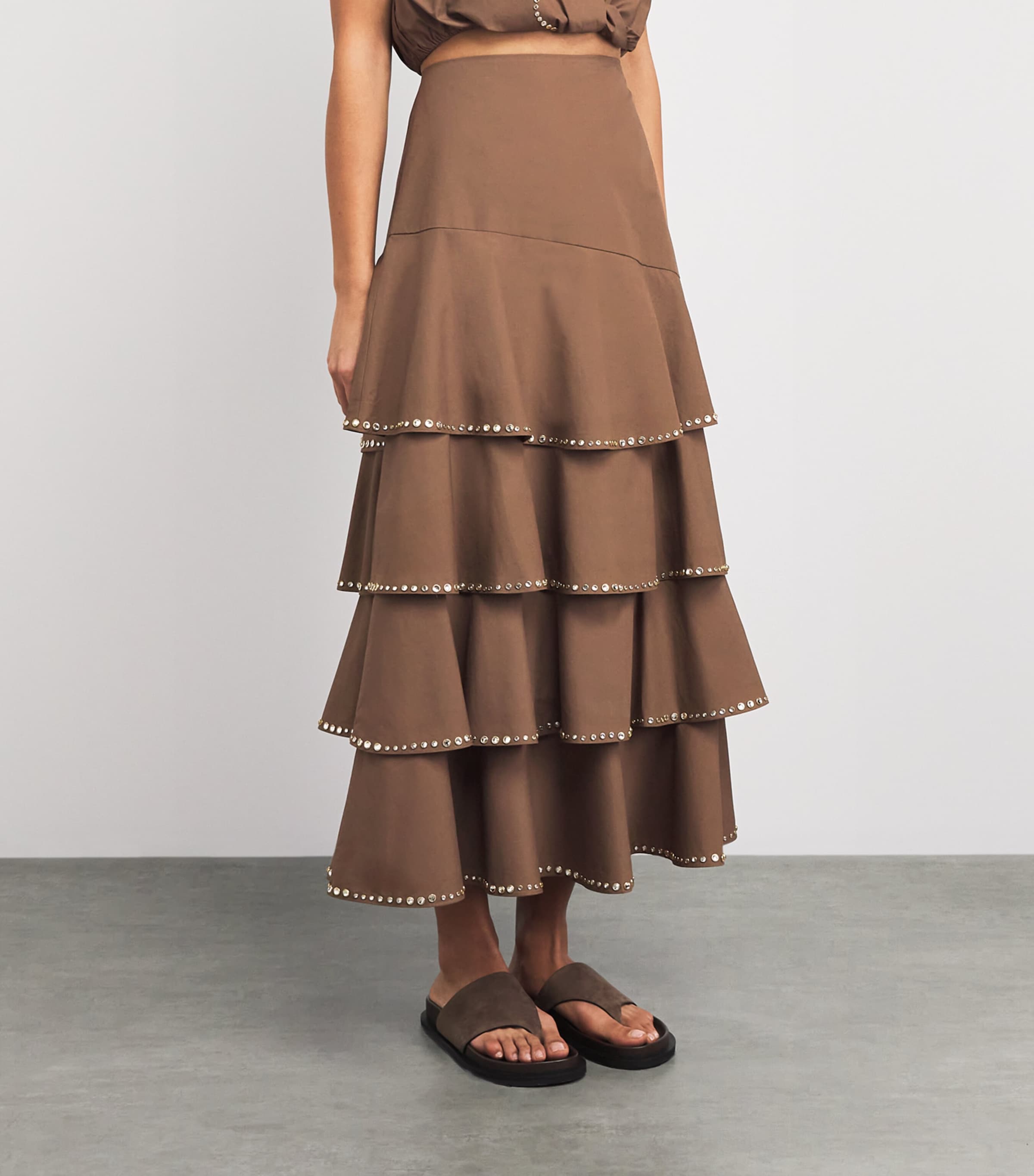 Sandro Paris Womens Cotton Embellished Maxi Skirt Brown Image 4