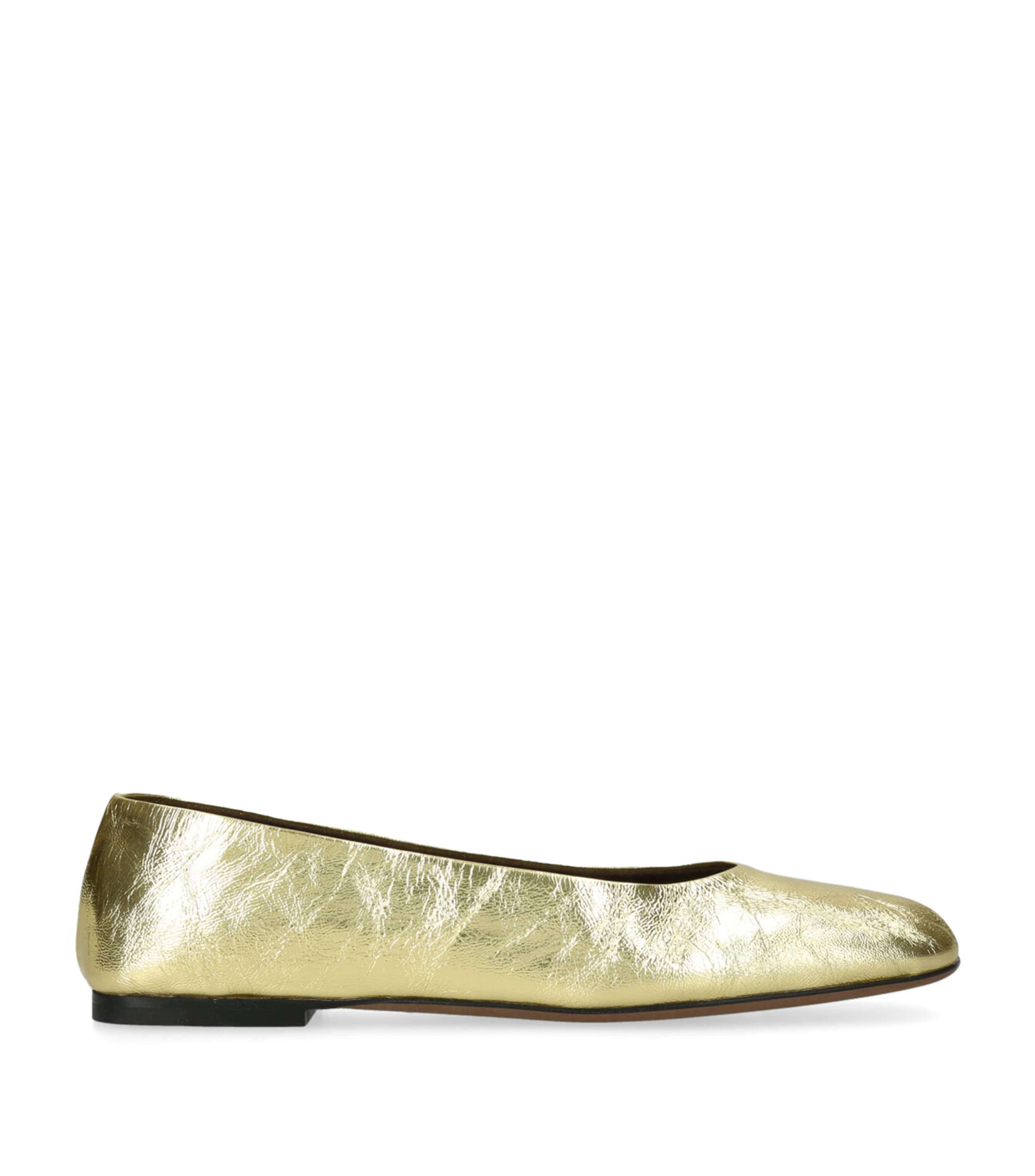 The Row Square Laminated Leather Ballerina Flats In Gold