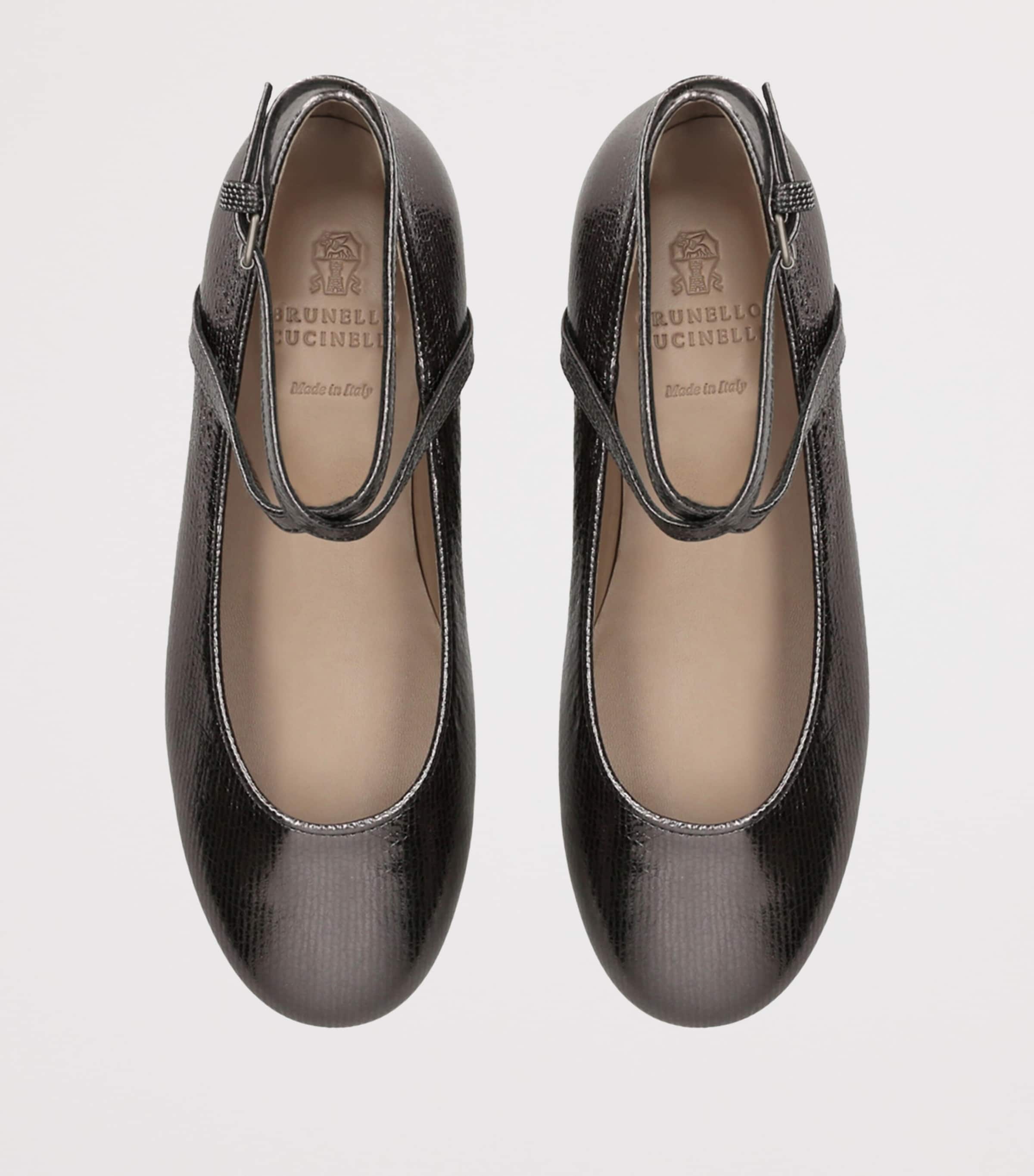 Brunello Cucinelli Leather Metallic Ballet Flats Pewter Image 4