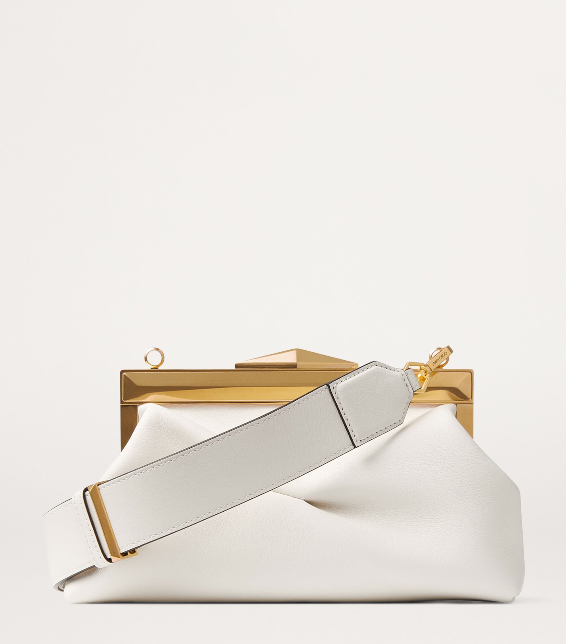 Leather Diamond Frame Clutch Bag LATTE/GOLD Image 2