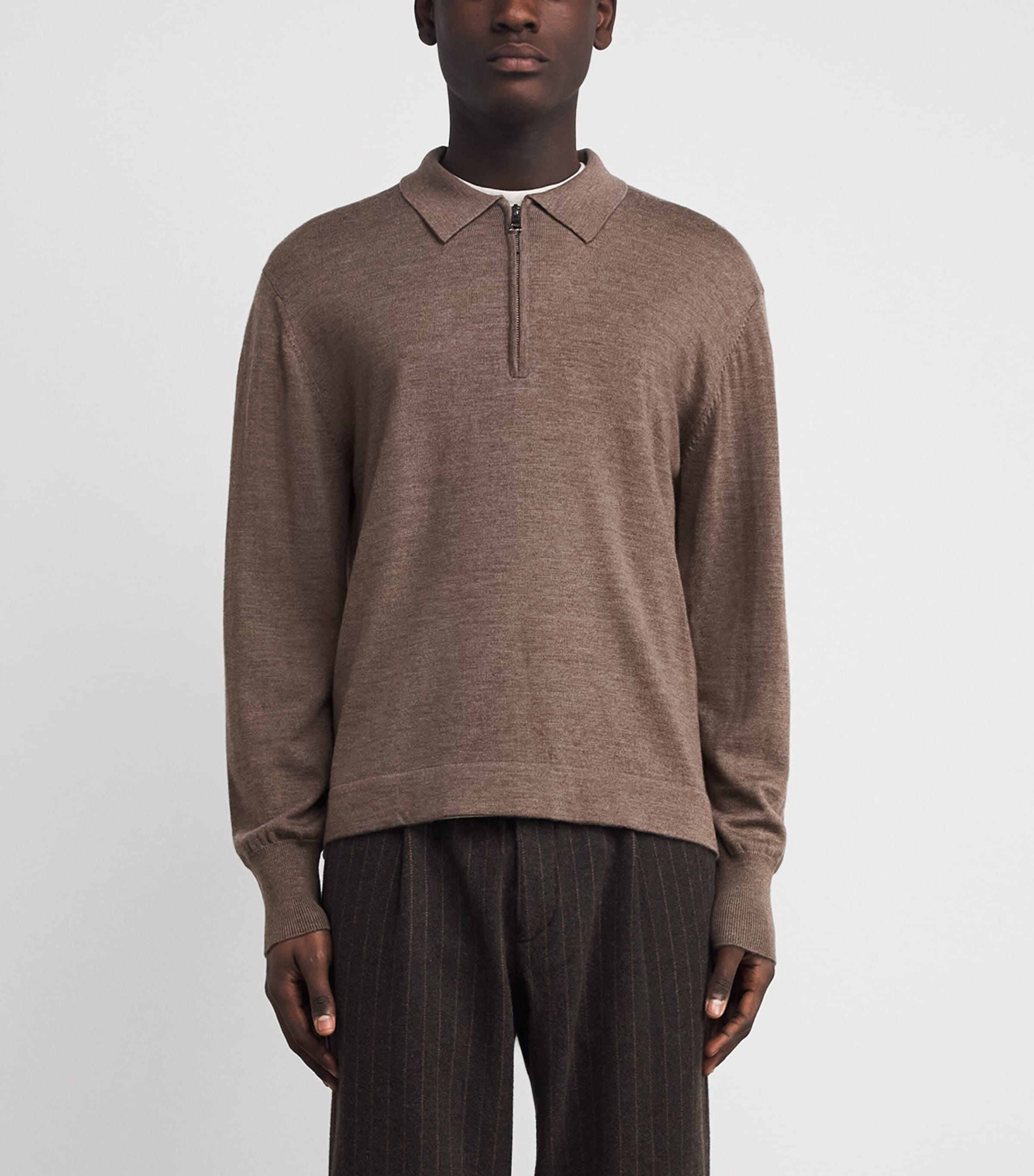 Wool Quarter-Zip Polo Sweater HEATHER GINGER BREAD Image 3