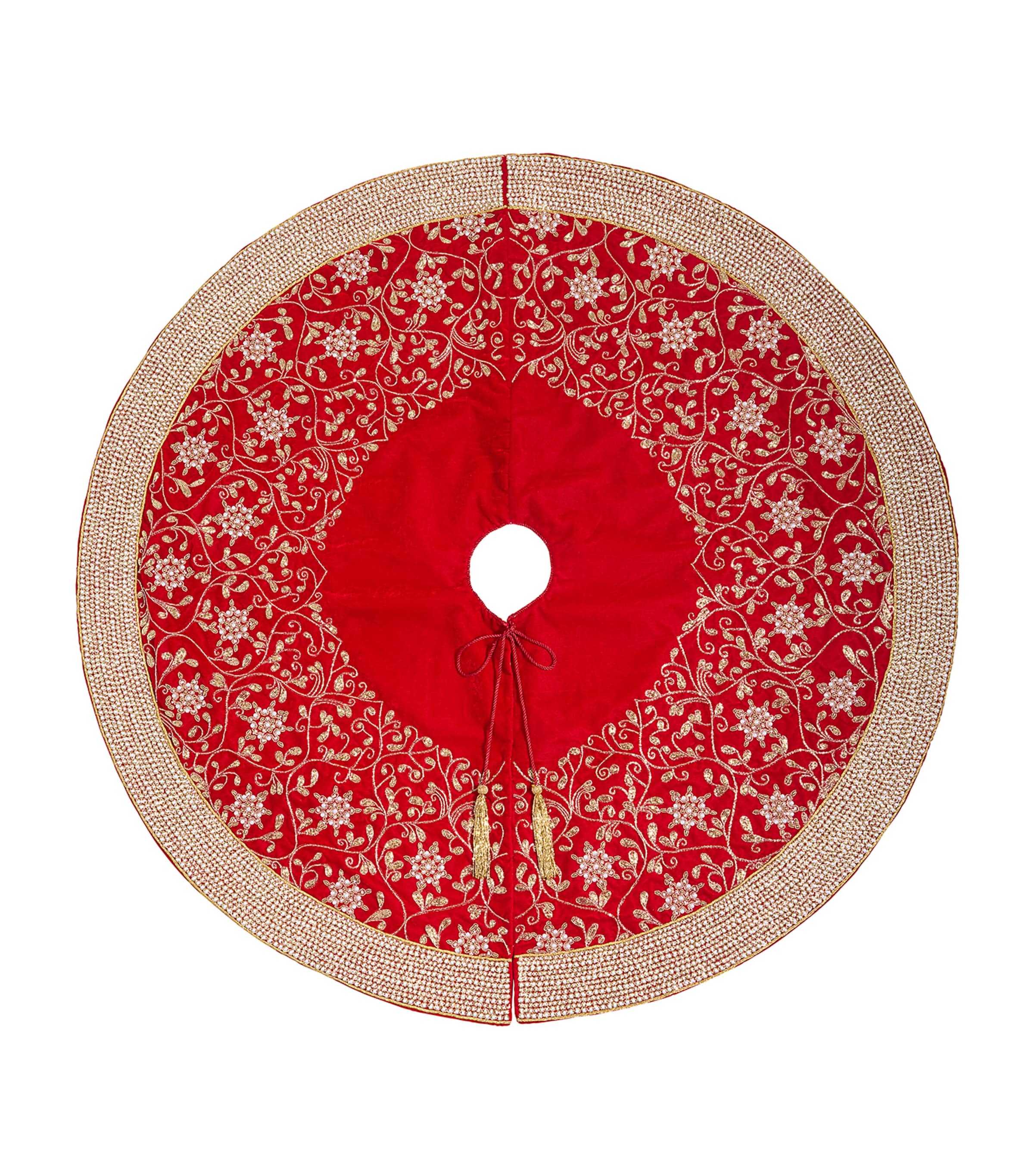 Sudha Pennathur Velvet Beaded Tree Skirt In Red