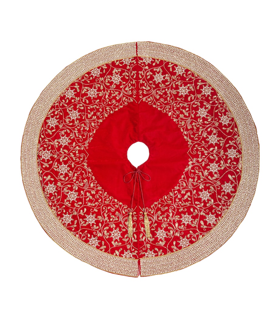 Velvet Beaded Tree Skirt RED Image 1