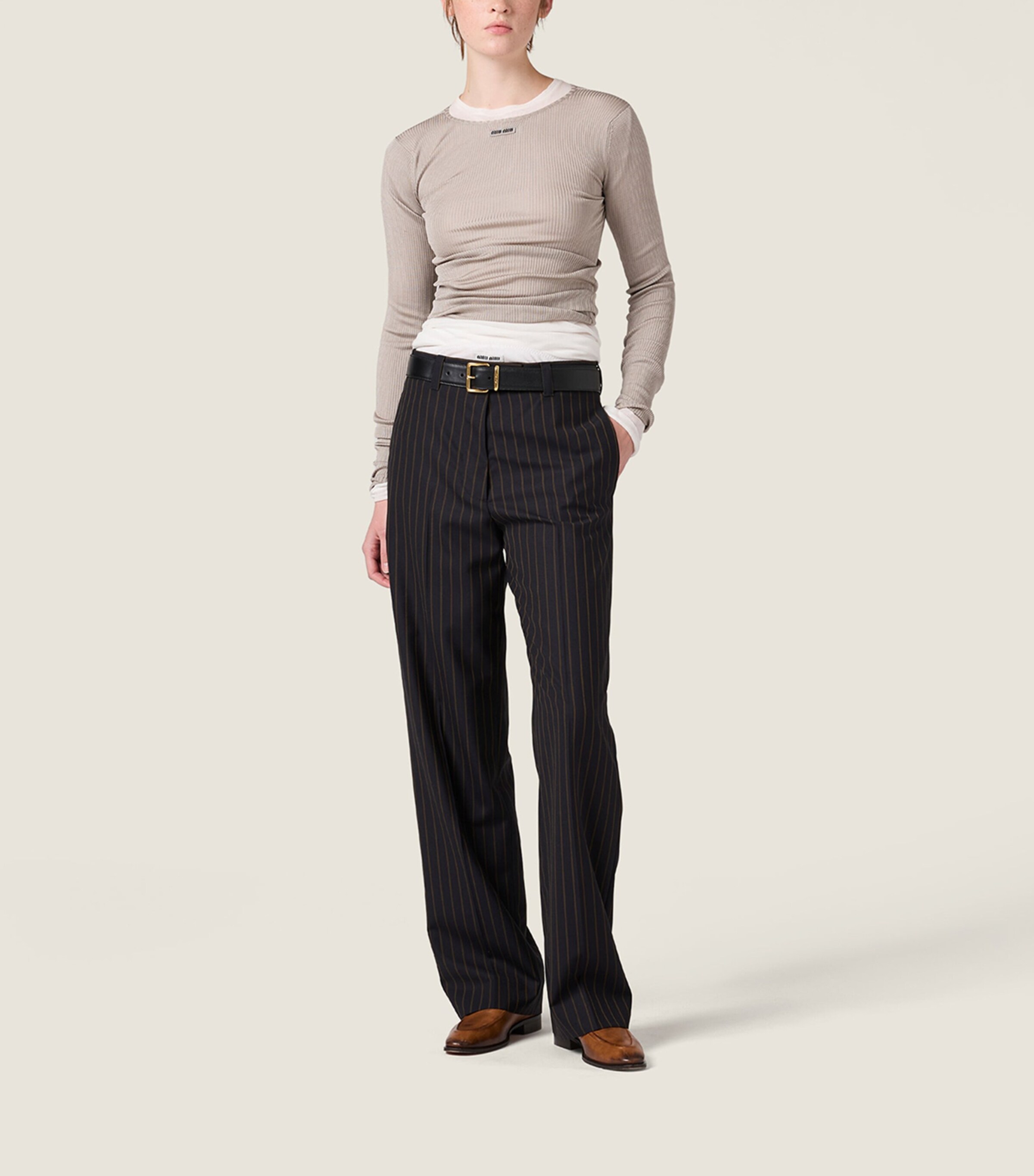 Miu Miu Womens Wool Pinstripe Trousers Blue Image 2