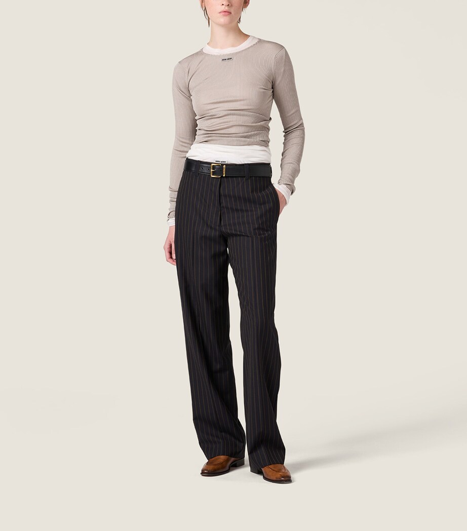 Miu Miu Womens Wool Pinstripe Trousers Blue Image 2