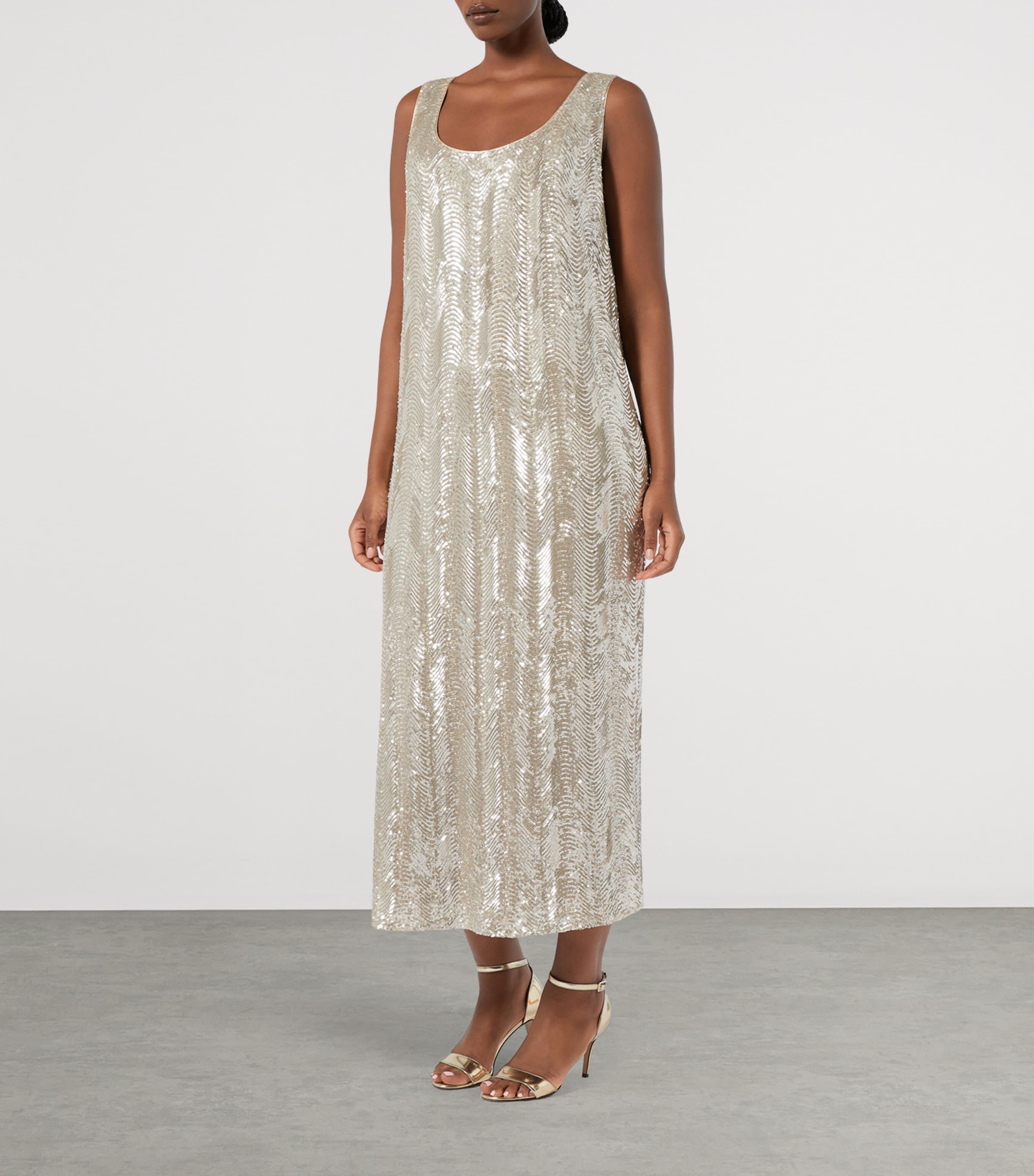 Sequin-Embellished Sacco Midi Dress BEIGE Image 2