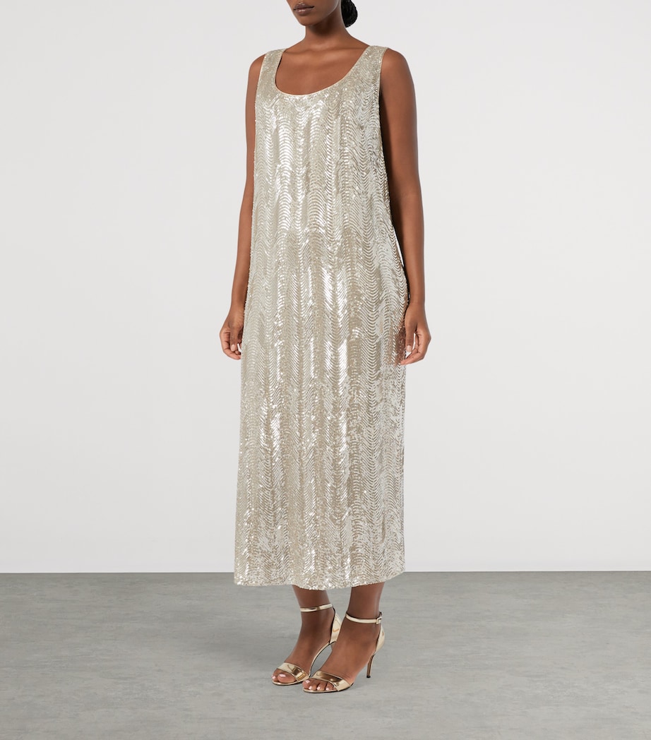 Sequin-Embellished Sacco Midi Dress BEIGE Image 2