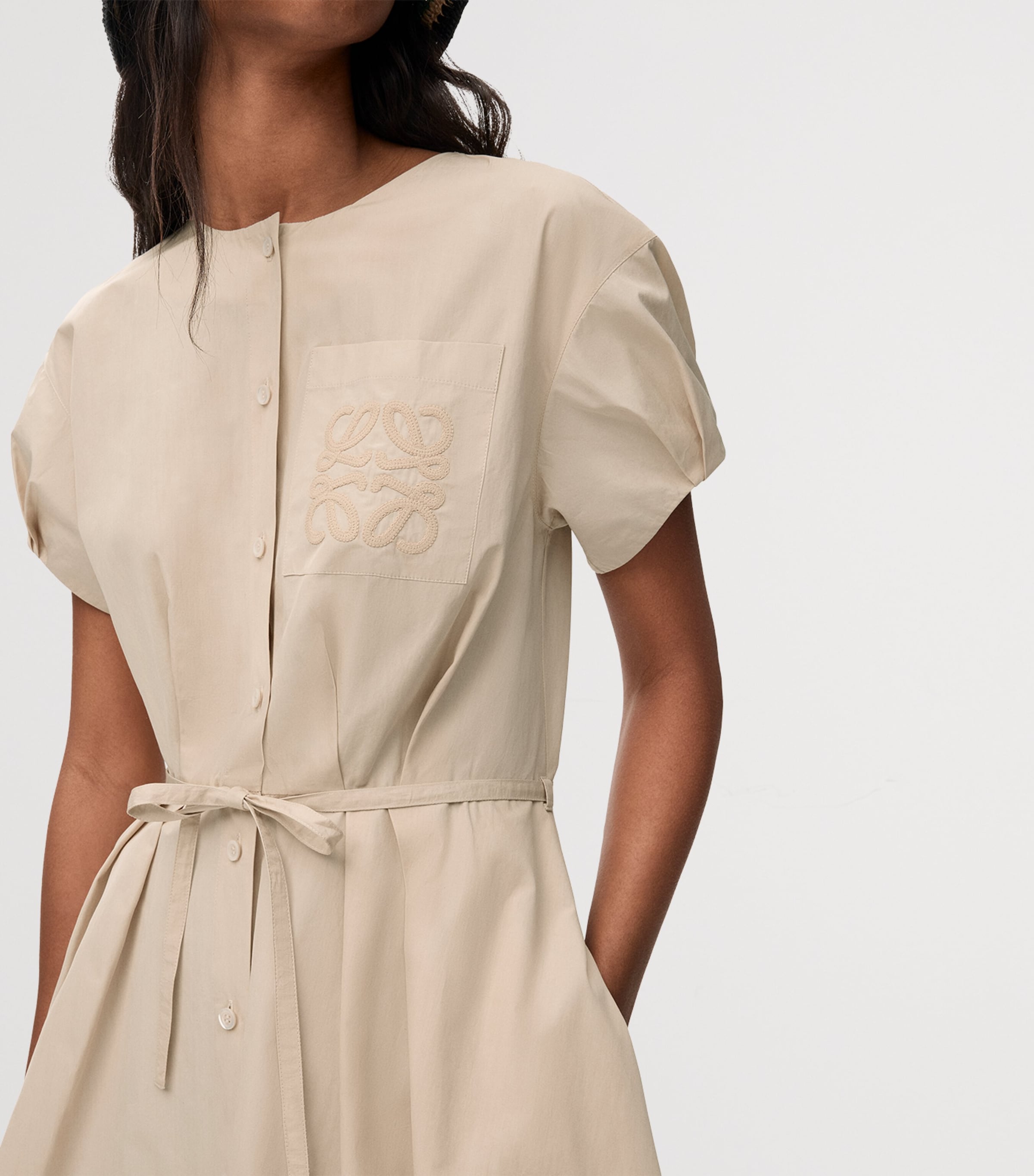 LOEWE Womens x Paula's Ibiza Cotton-Blend Anagram Shirt Dress Light Beige Image 4