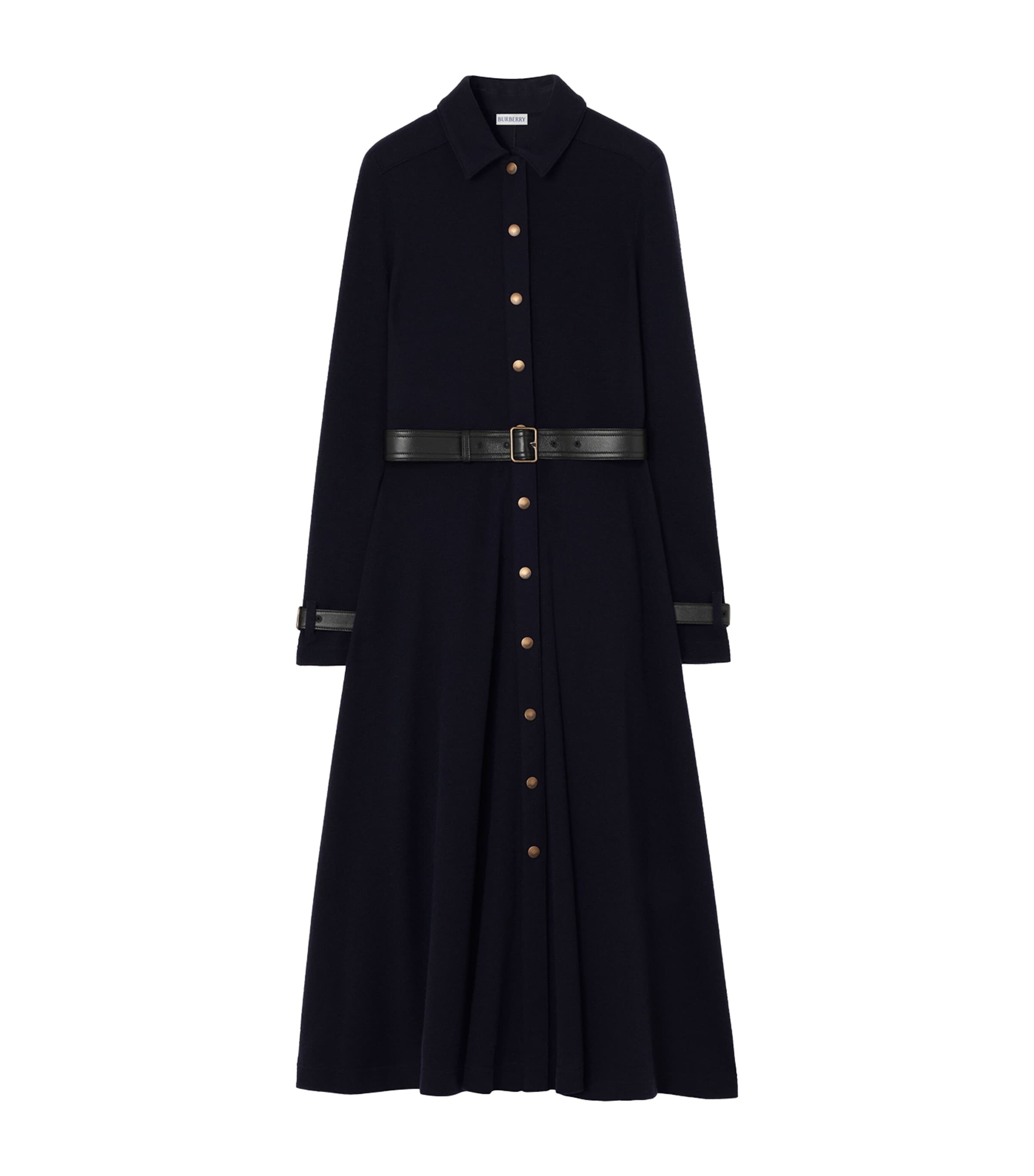 Burberry Wool Midi Shirt Dress In Black