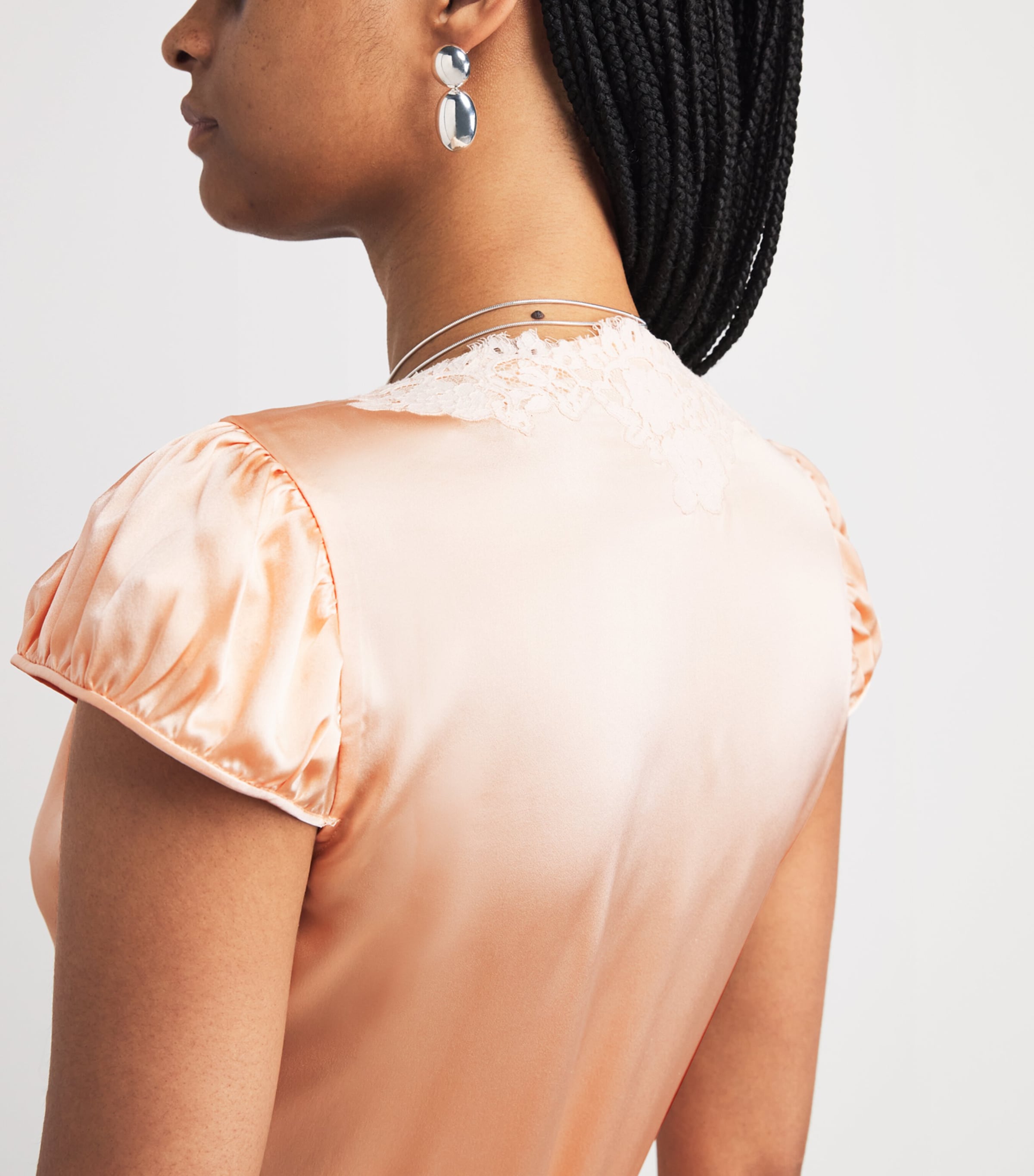 DÔEN Womens Silk-Lace Coraline Midi Dress Peach Sorbet Image 5