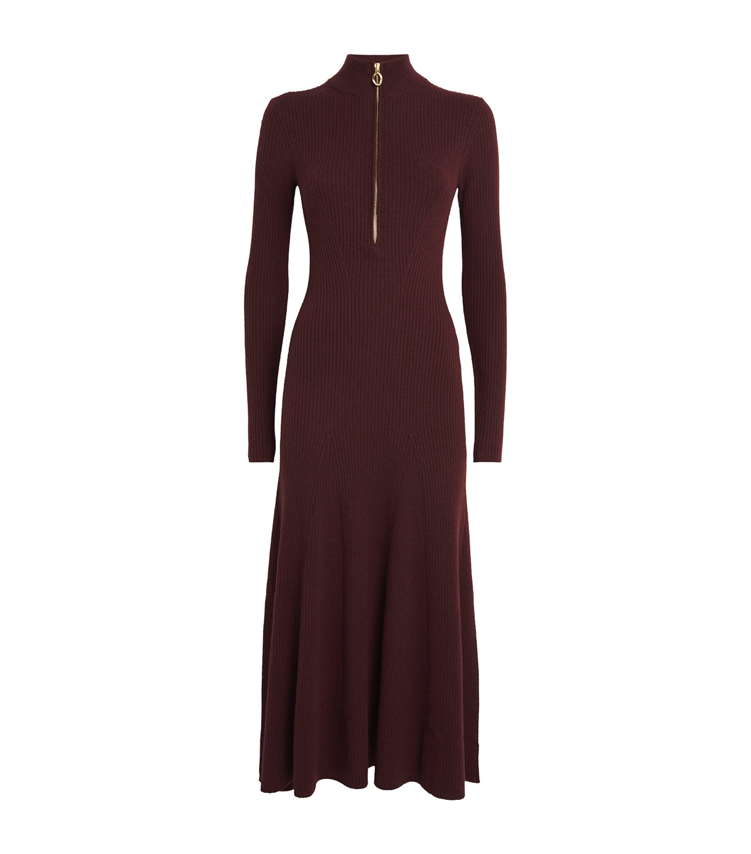 Me+em Merino Cashmere High Zip Neck Maxi Dress In Burgundy