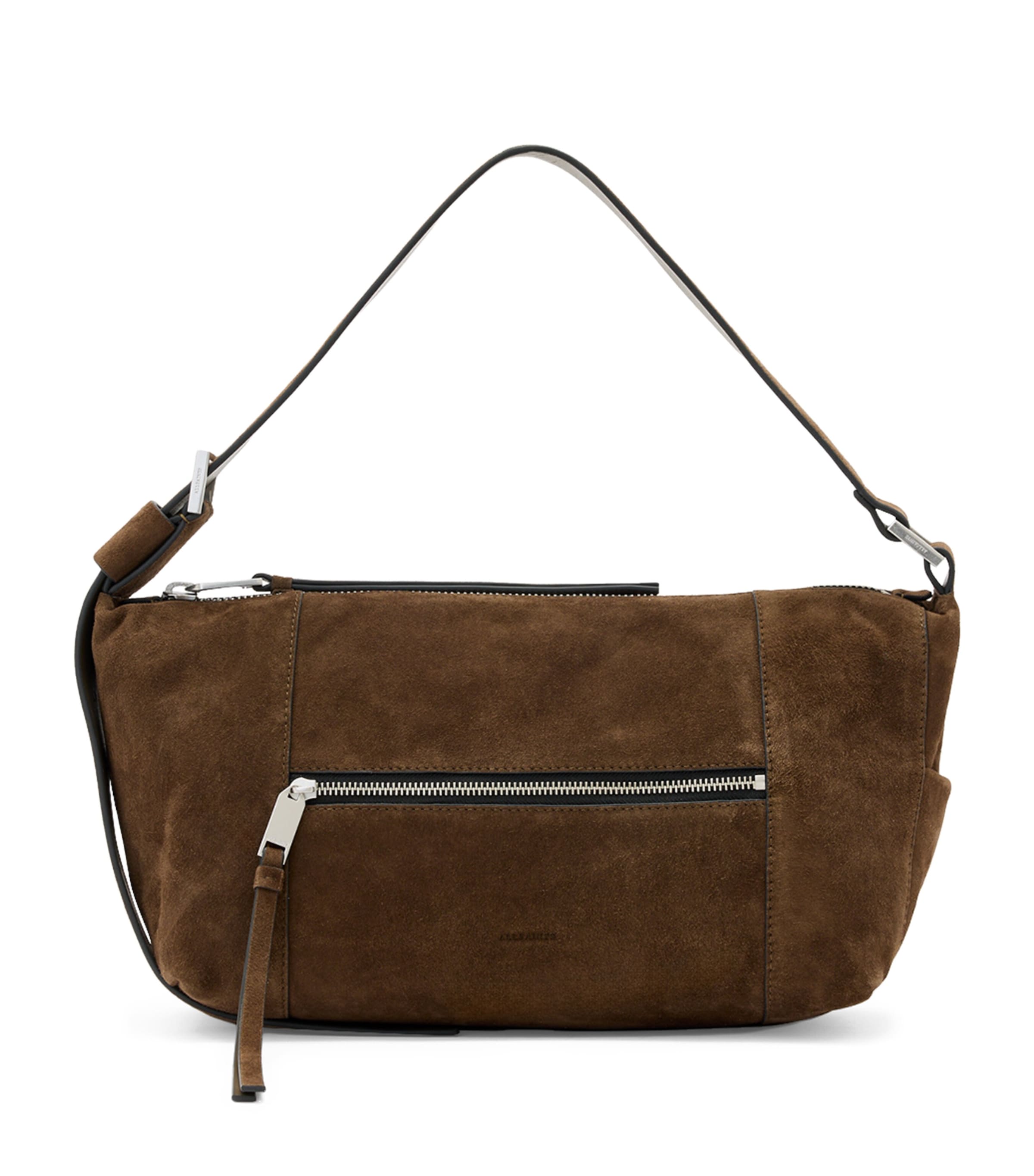 Allsaints Womens Fango Brown Vega Suede Shoulder Bag In Brown