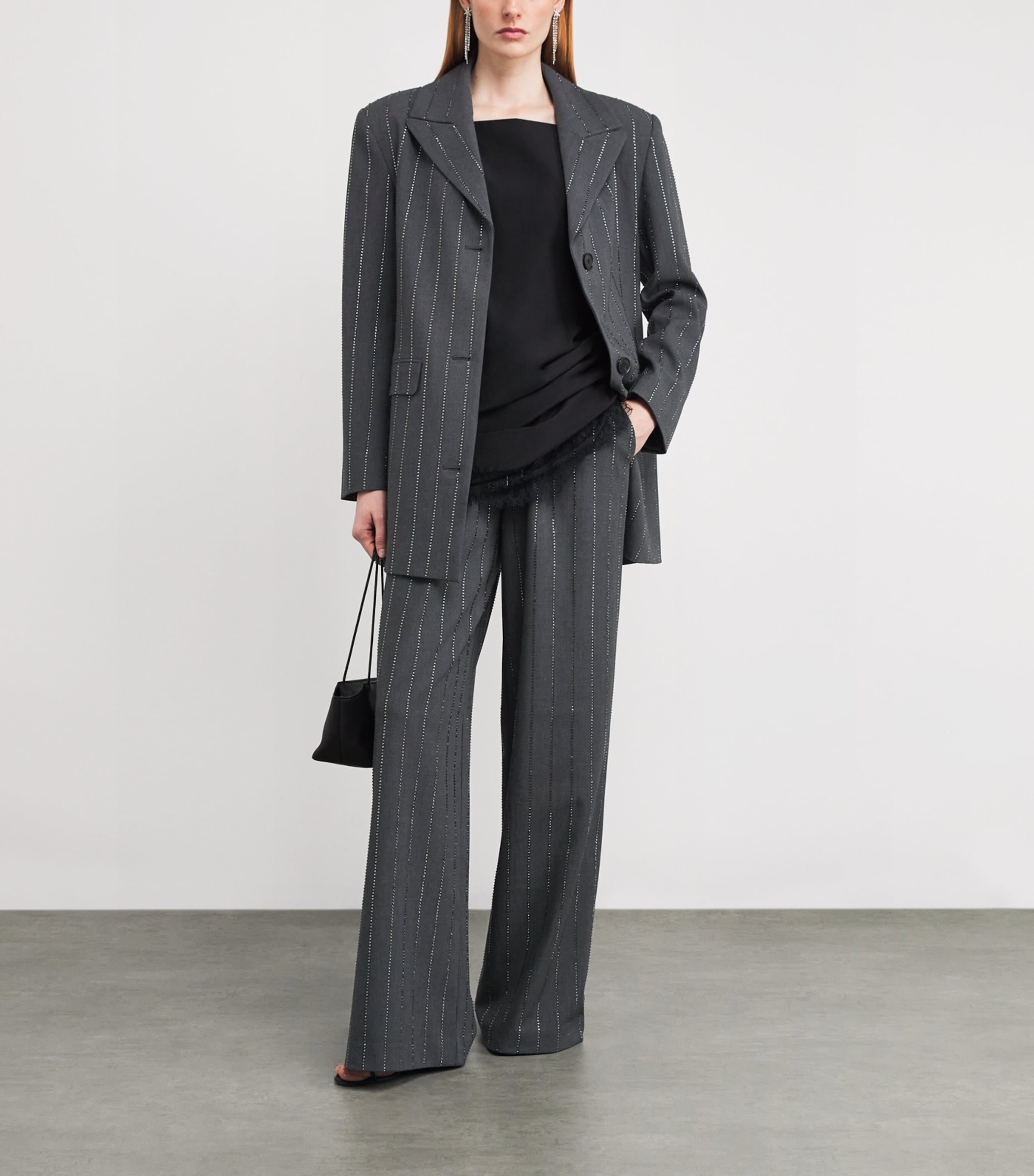 Embellished Pinstripe Wide-Leg Trousers GREY Image 2