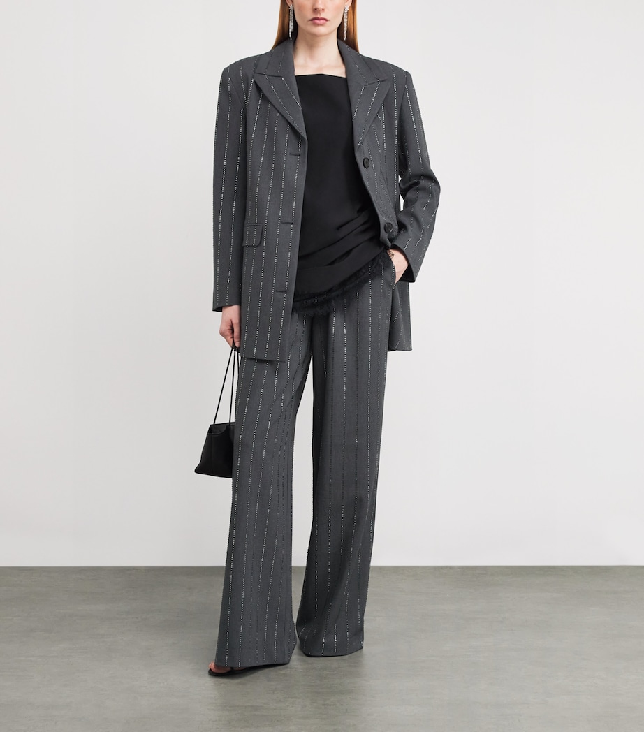 Embellished Pinstripe Wide-Leg Trousers GREY Image 2