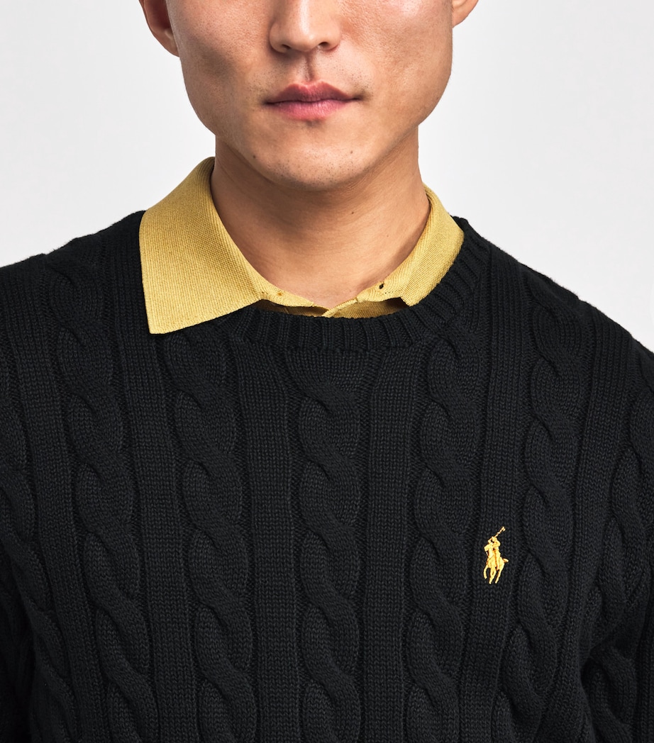 Cotton Cable-Knit Sweater BLACK Image 6