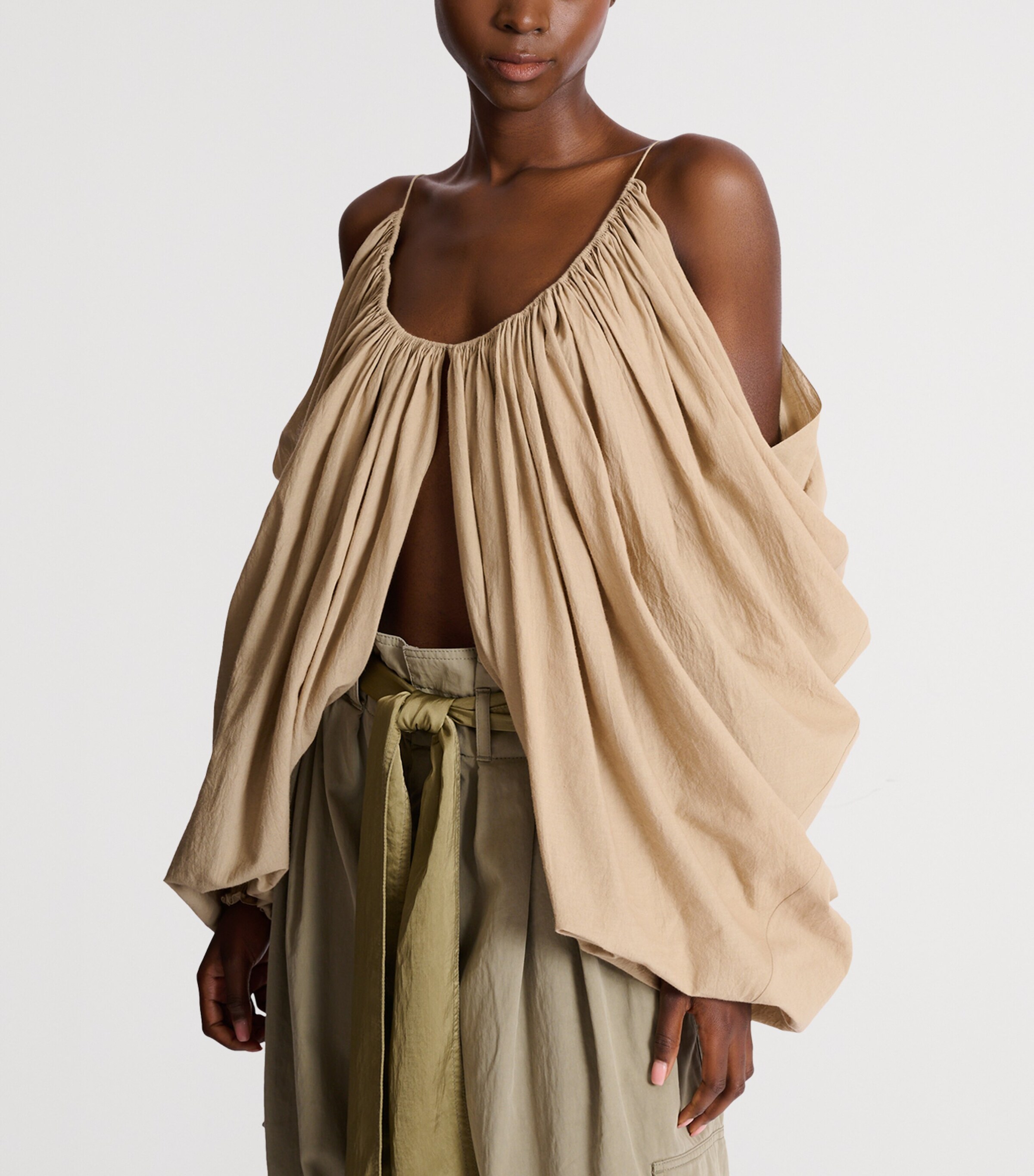 Balmain Womens Cotton Strappy Blouse Beige Foncé Image 6