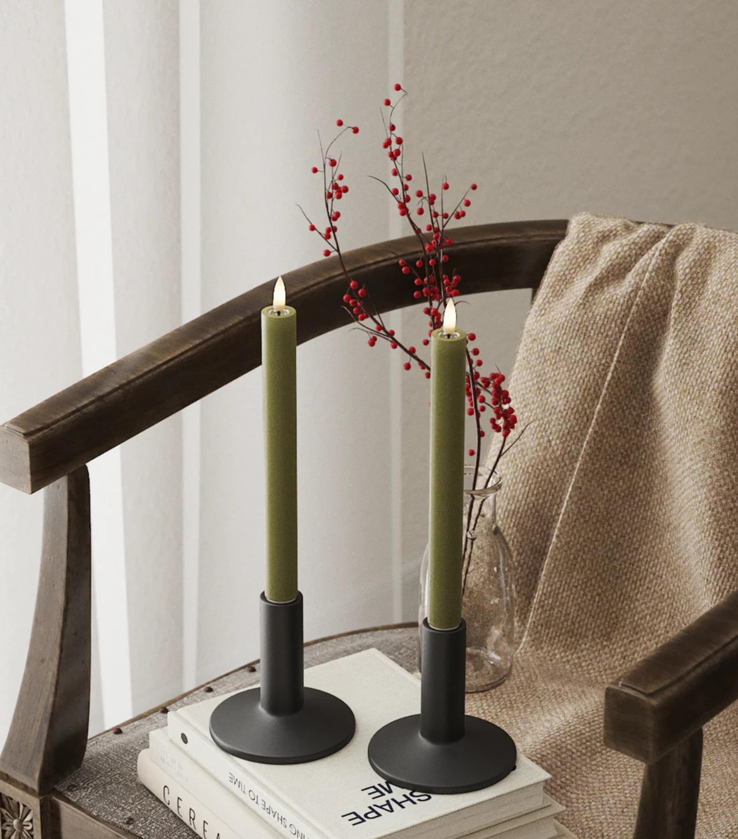 Deluxe Homeart LED Dinner Candles (Set of 2) Olive Image 2
