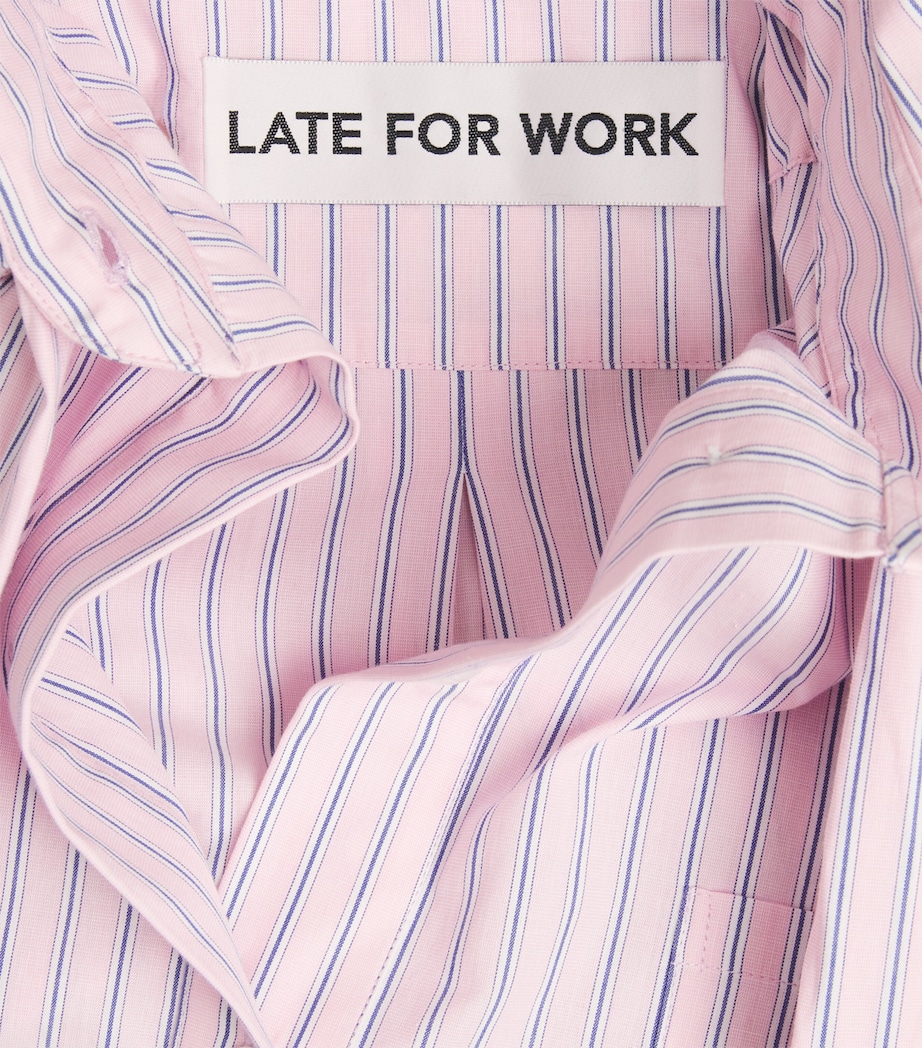 LATE FOR WORK Womens Cotton-Blend Striped Pussybow Shirt Brd Wht Str Image 6