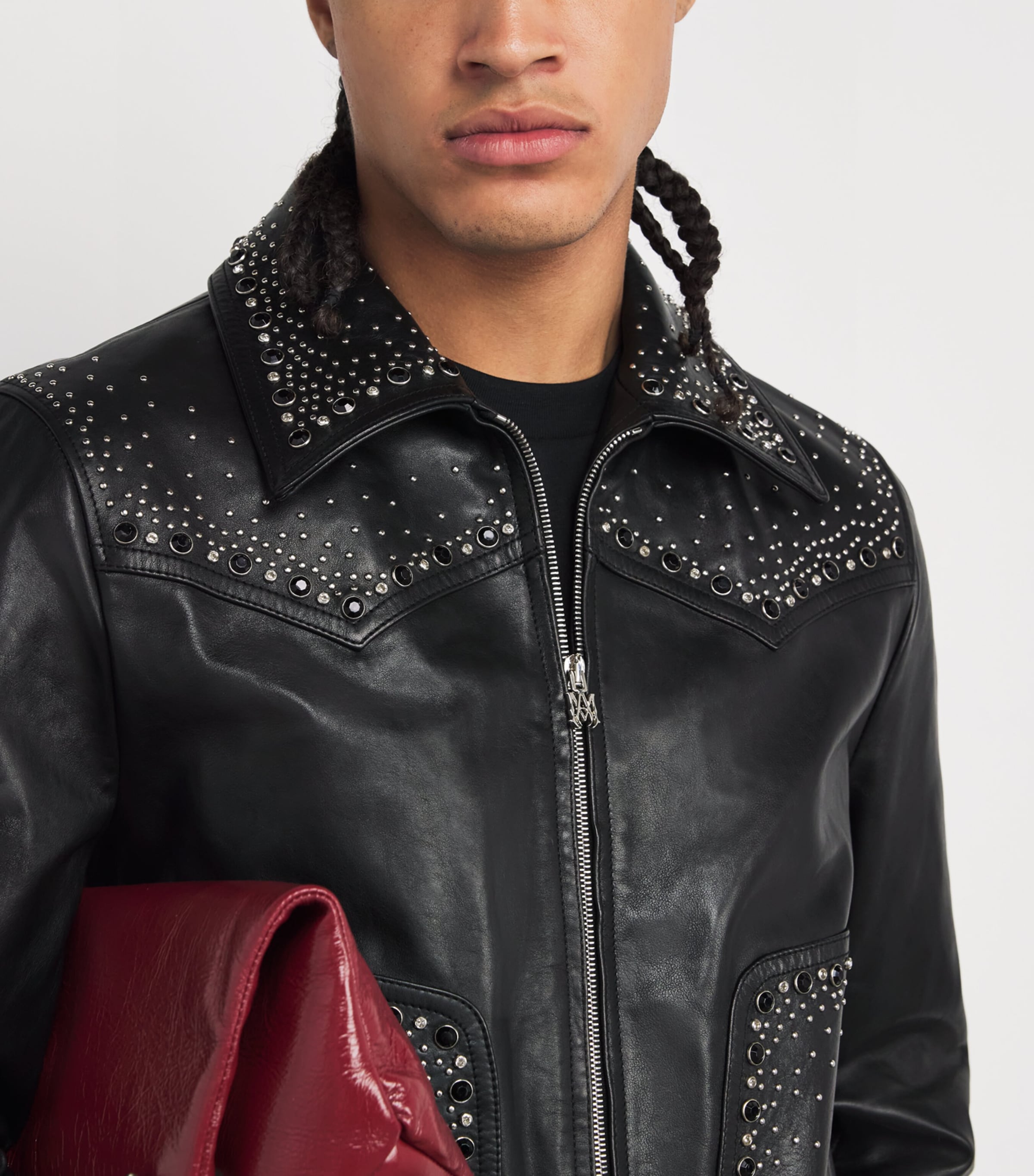 【レア】AMIRI ブラックレザージャケット アミリ サイズ48 AMIRI Black Leather Crystal-Embellished Jacket | Harrods US