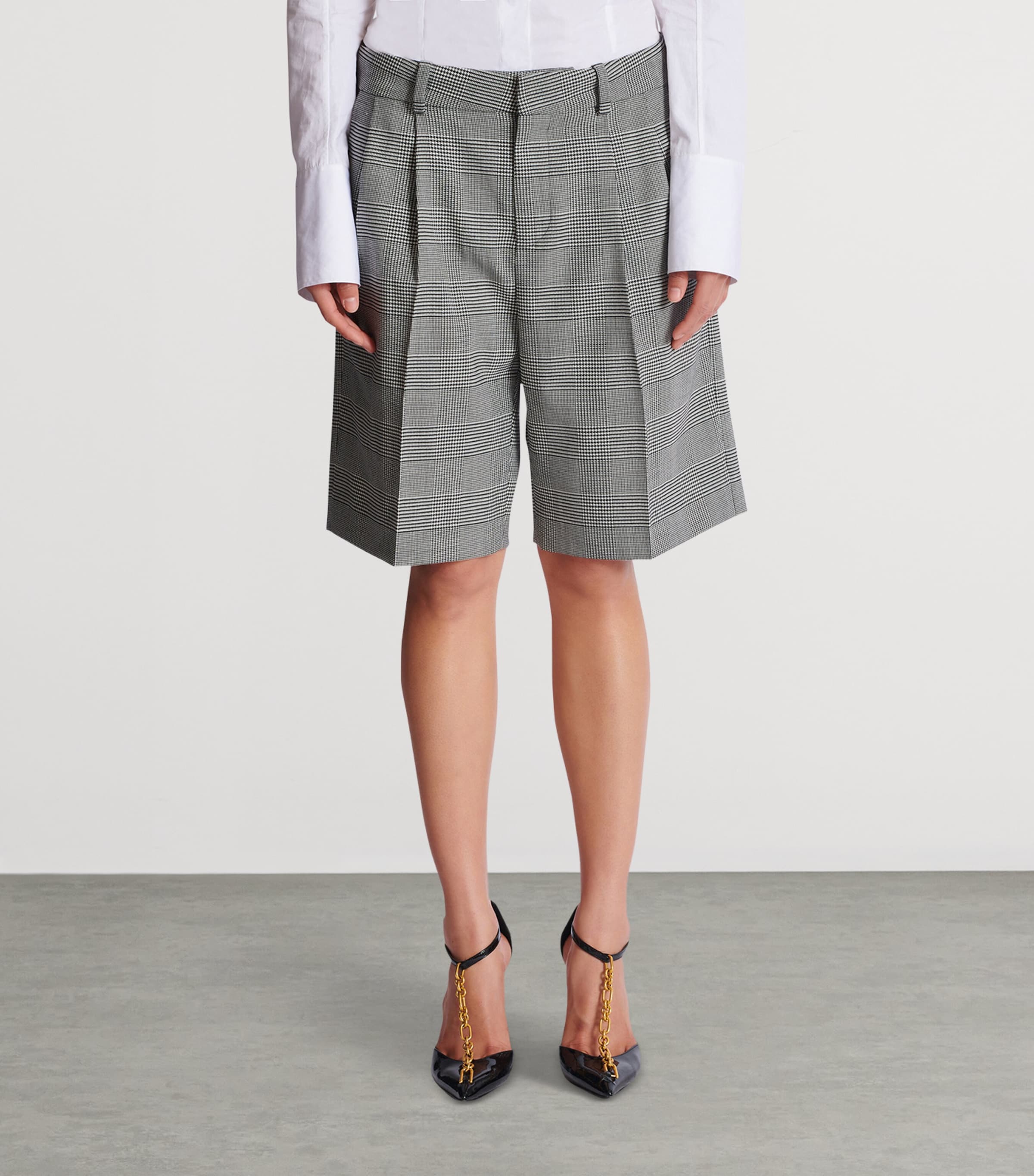 Virgin Wool-Blend Check Shorts EAB BLANC/WHITE. Image 4