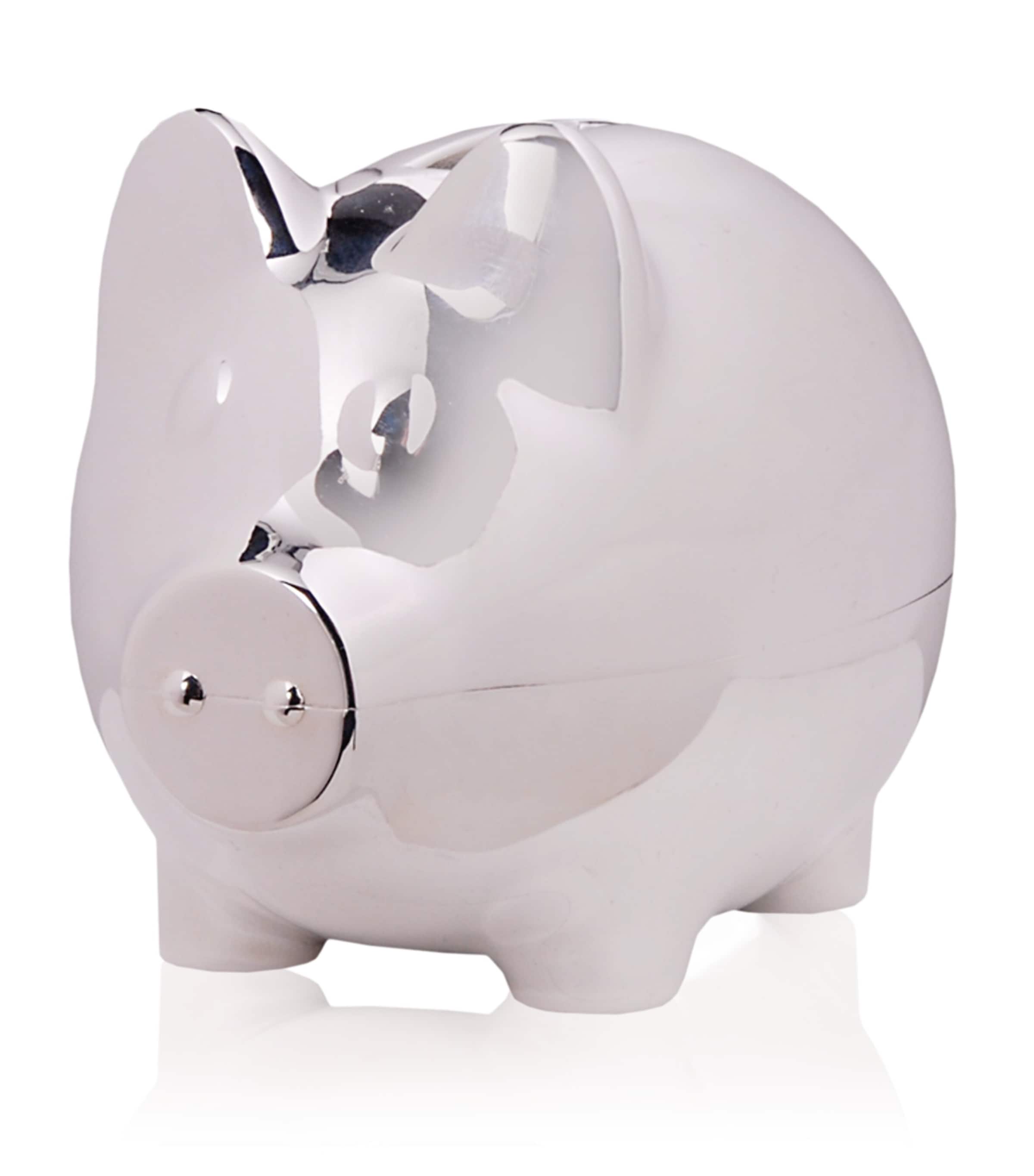 Silver Plated Piggy Bank (Blue) BLUE Image 3