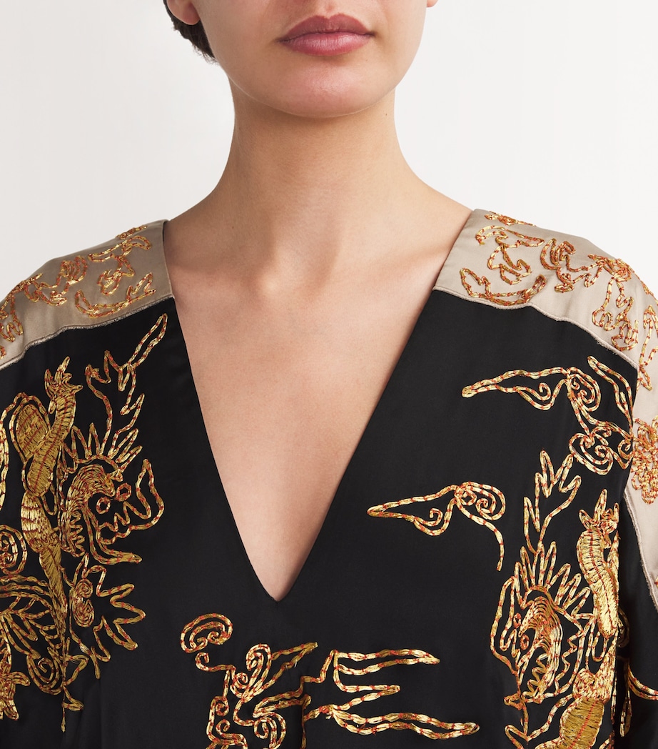 Natori Womens Silk Cocoon Dragon Kaftan Blk Black Image 4