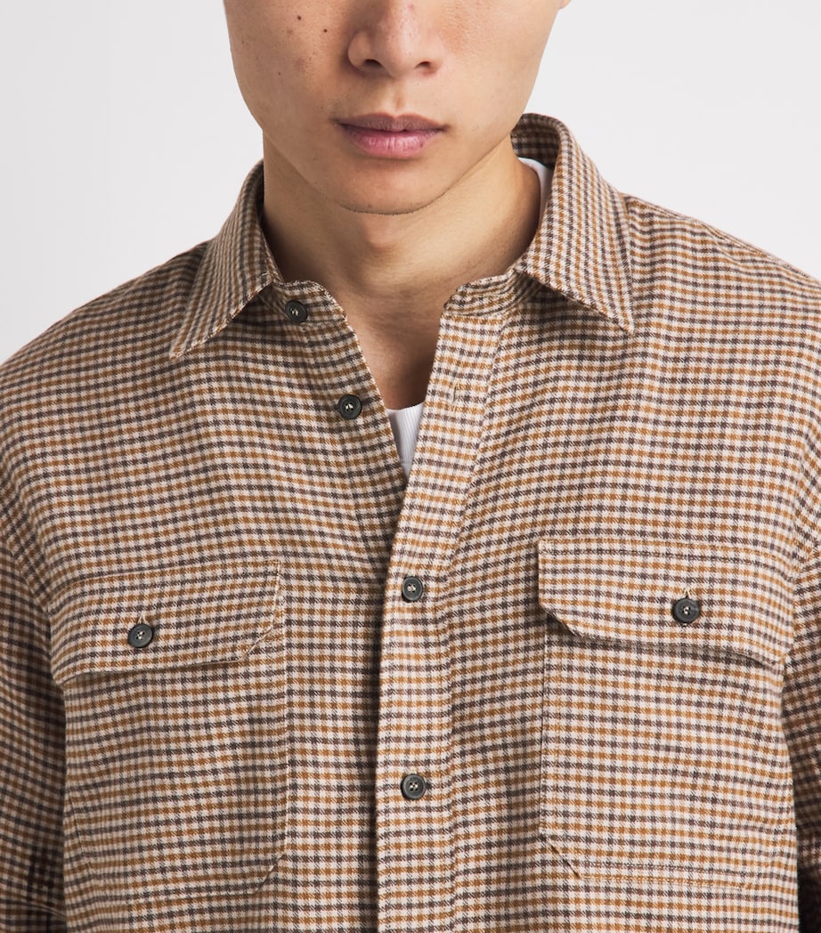 Sease Mens Brushed Cotton Flannel Military Shirt Brown Beige Image 3