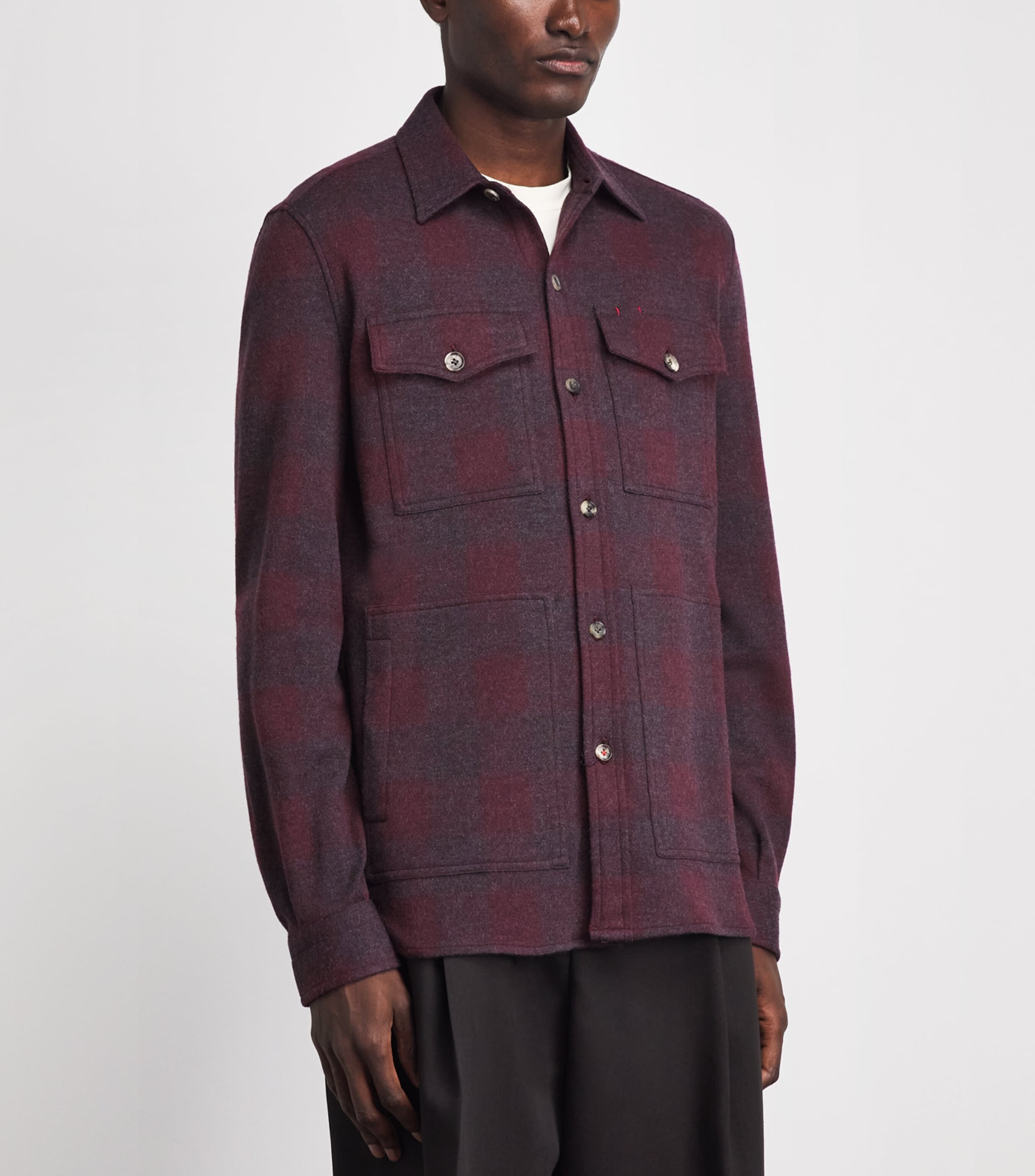 Isaia Mens Wool Check Overshirt Image 4