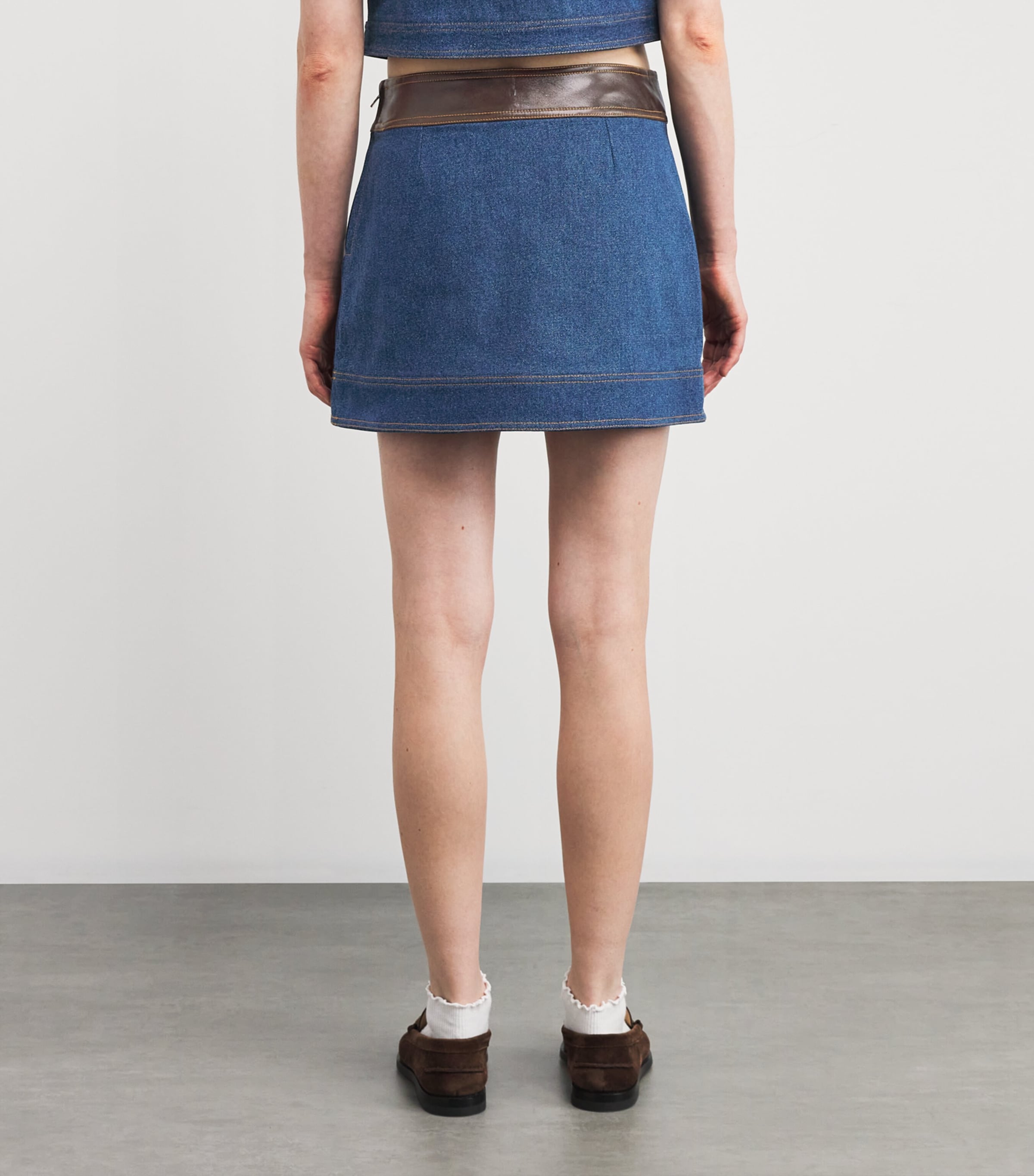 Denim Contrast-Trim Skirt DARK BLUE Image 4