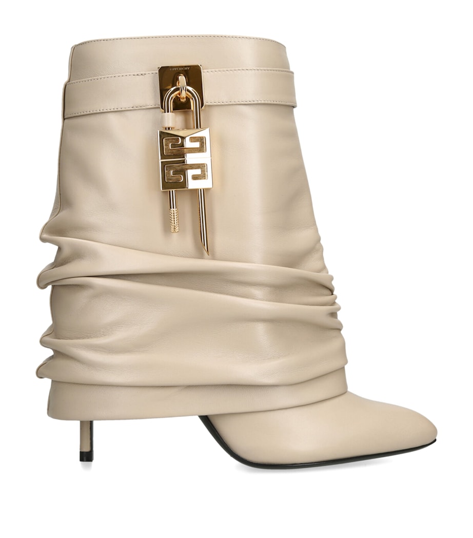 Leather Scrunched Shark Lock Boots 100 BEIGE Image 1