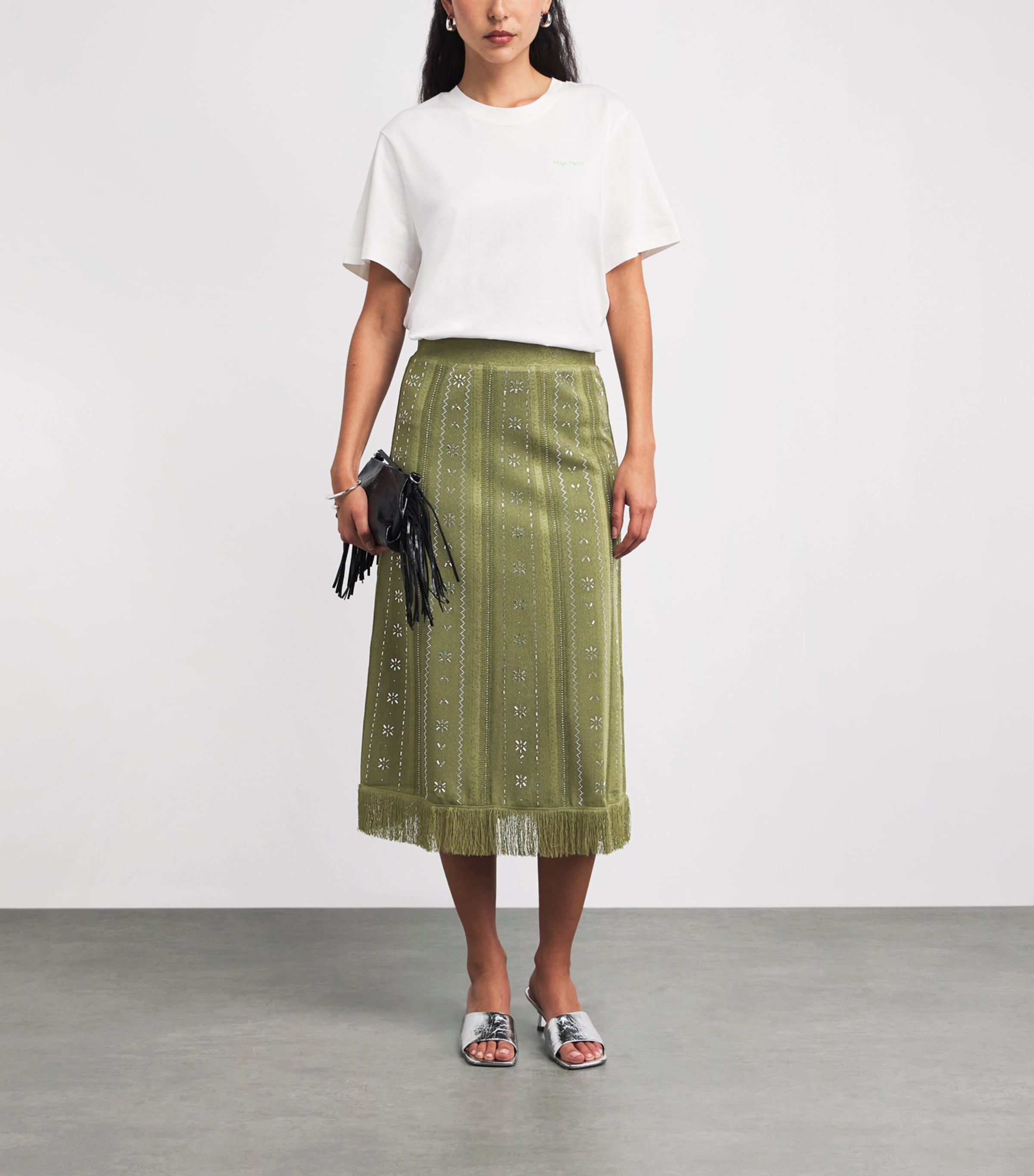 Maje Womens Embellished Midi Skirt Khaki Image 2