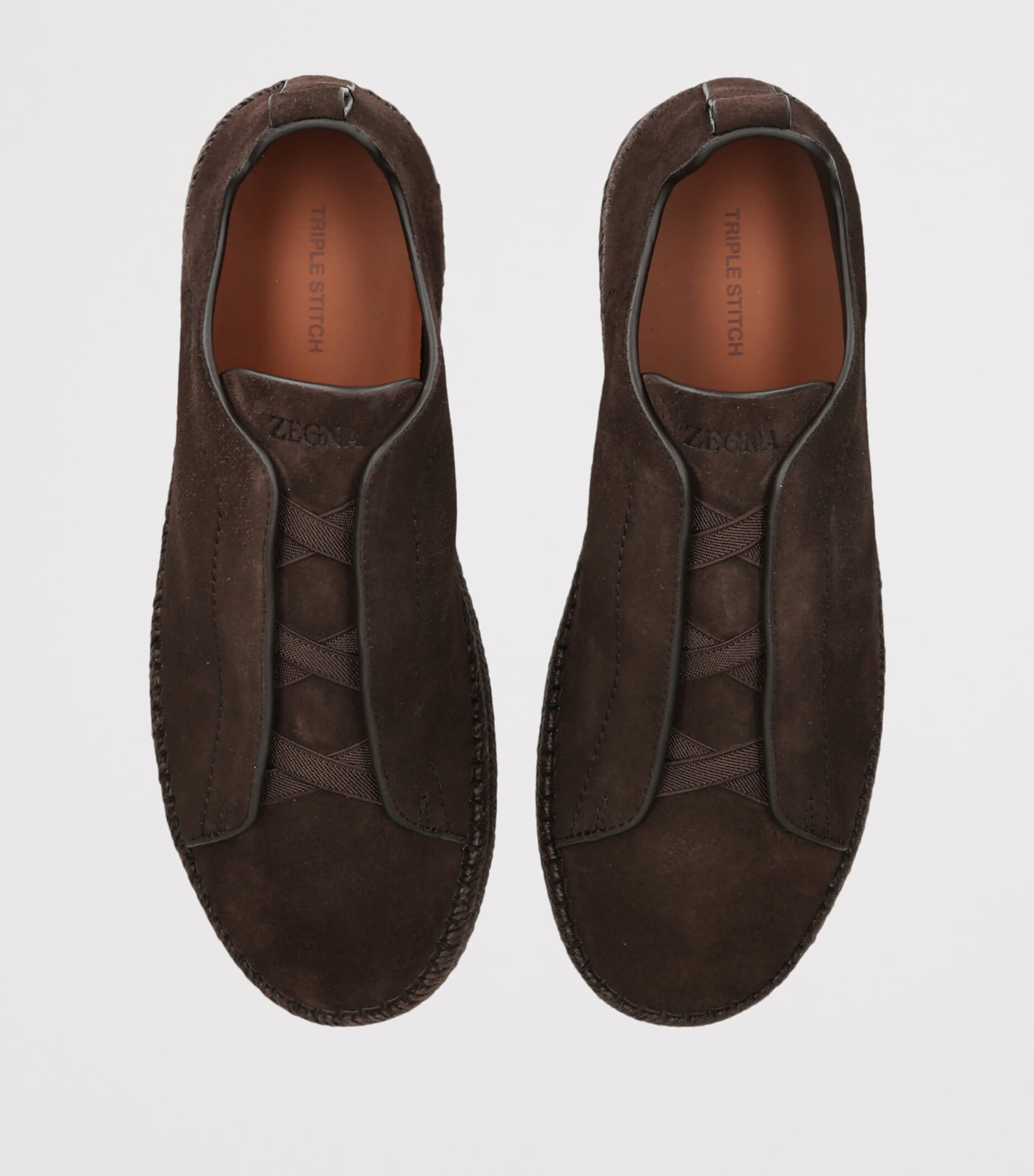 Zegna Suede Triple Stitch Espadrilles Dark Brown Image 2