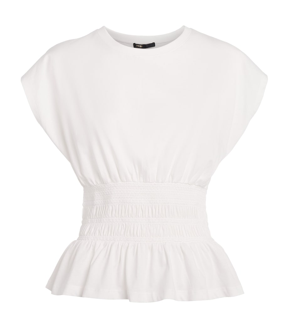 Maje Womens Cotton Shirred T-Shirt White Image 1