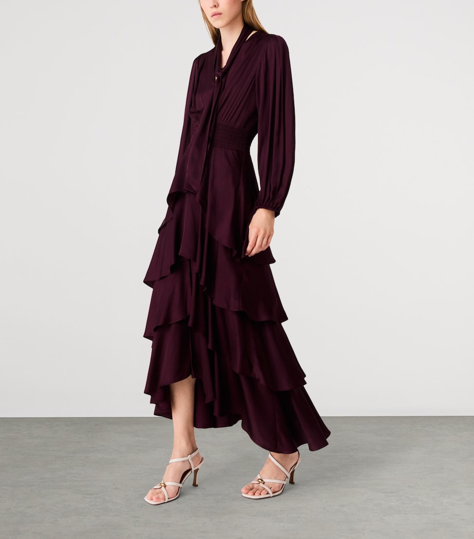 Maje Womens Tiered Pussybow Midi Dress Burgundy Image 5
