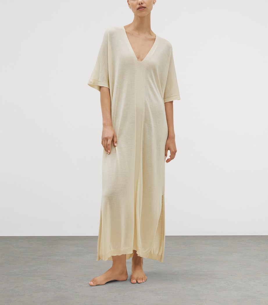 SHLEEP Womens Merino-Silk V-Neck Kaftan Ivory Tusk Image 2