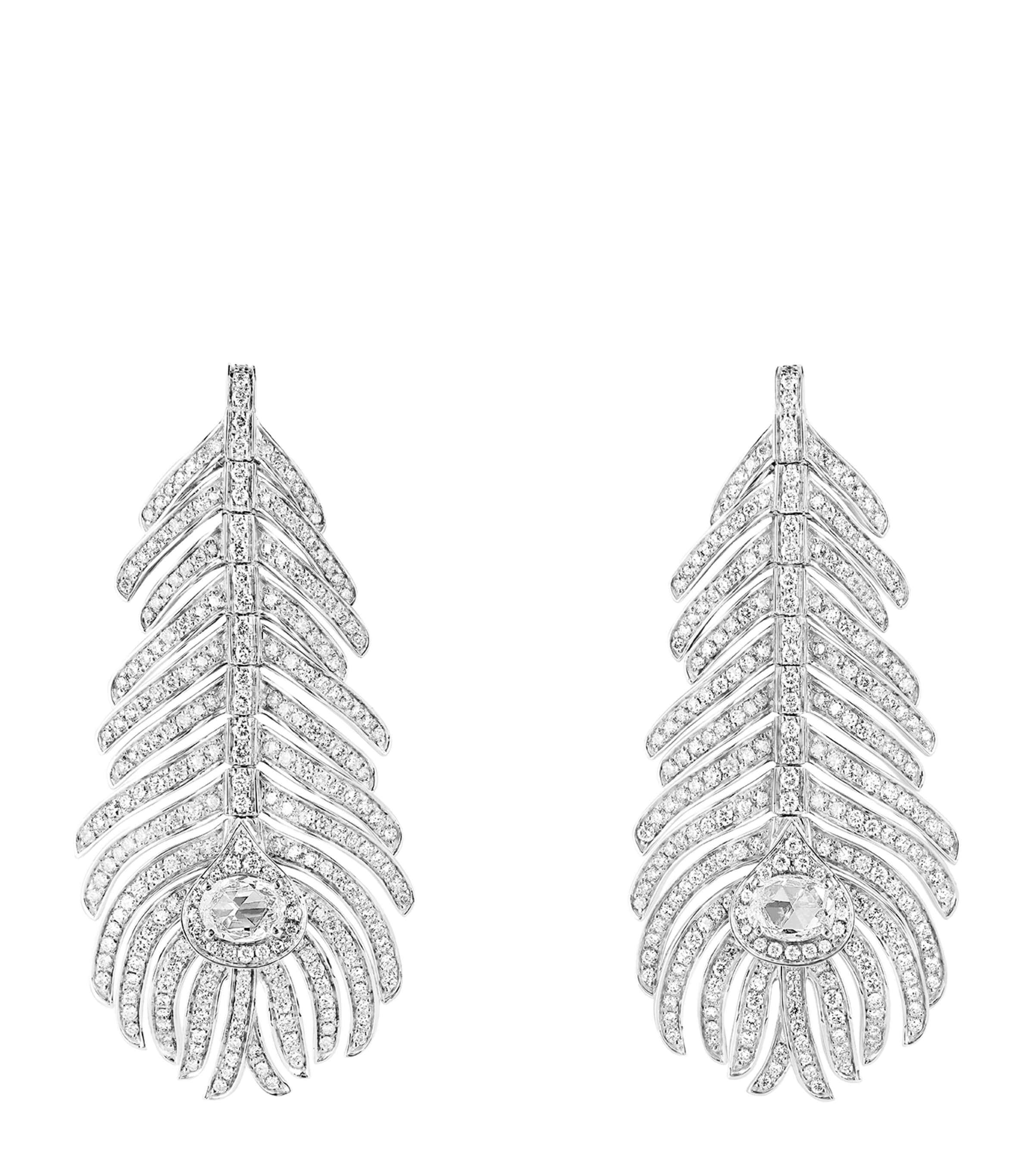 BOUCHERON MEDIUM WHITE GOLD AND DIAMOND PLUME DE PAON EARRINGS 