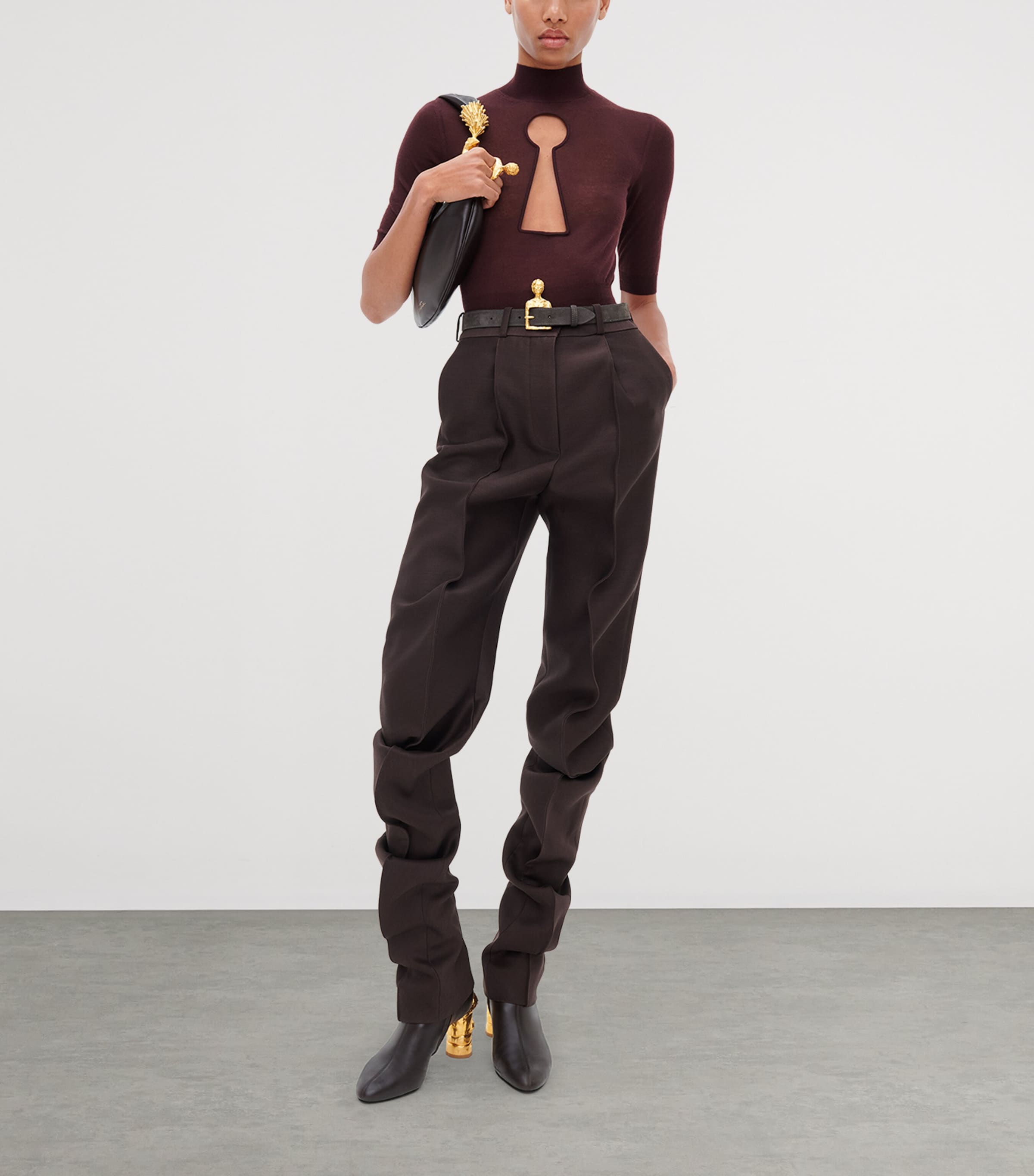 Schiaparelli Womens Cashmere Keyhole Sweater Burgundy Image 2