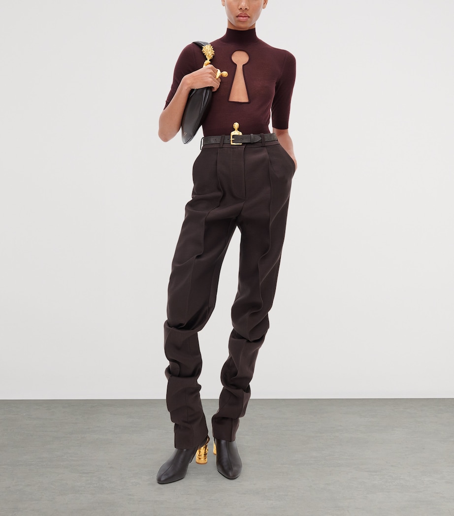 Schiaparelli Womens Cashmere Keyhole Sweater Burgundy Image 2