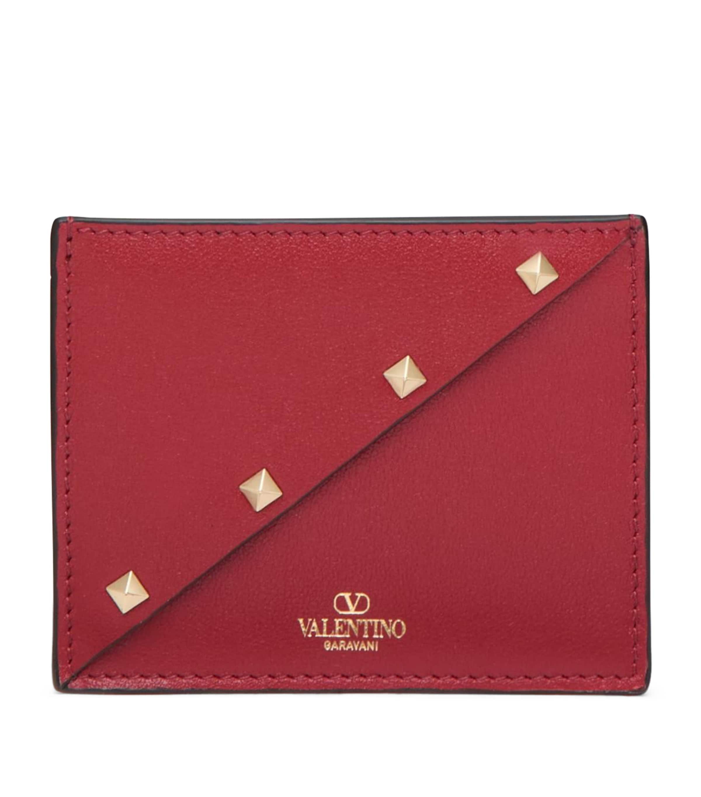 Valentino Garavani Leather Rockstud Wispy Card Holder In Red